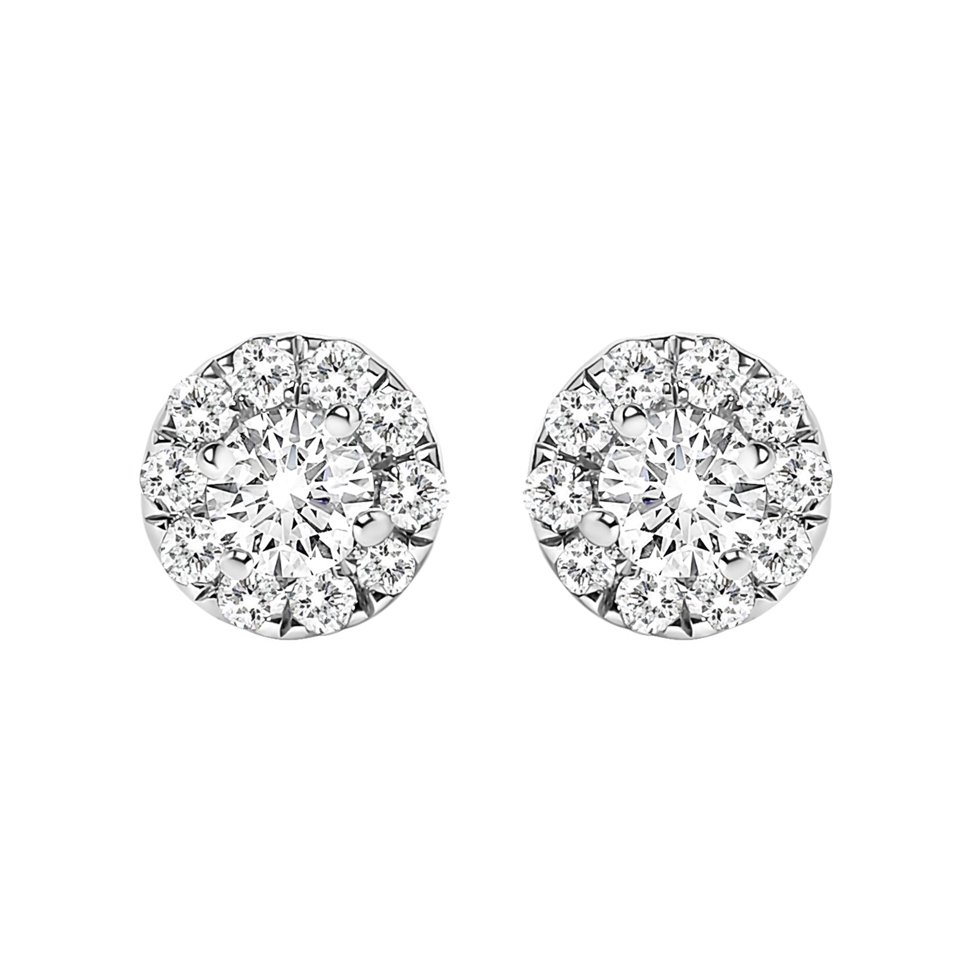 Aretes de oro blanco de 14 quilates con halo de diamantes cultivados en laboratorio de 1/3 quilates (color FG, claridad VS1-VS2) - Friggin Jewelry