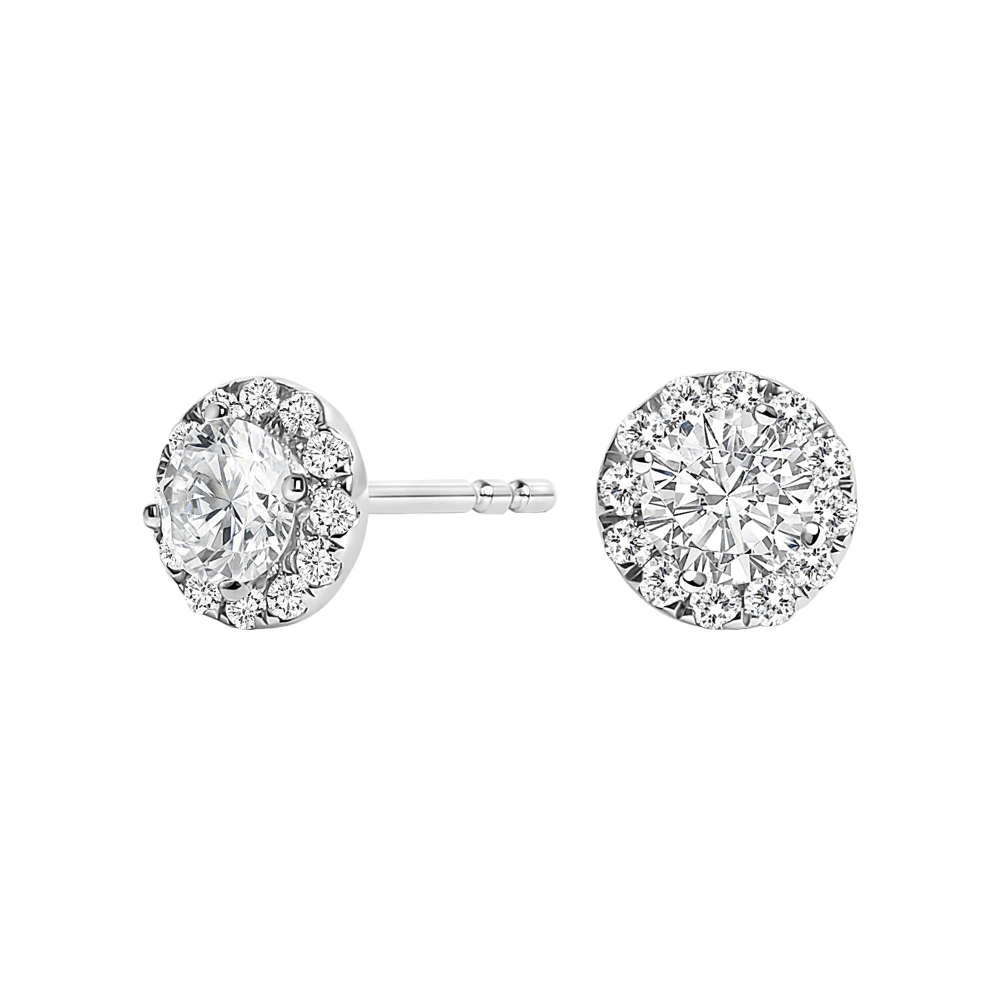 Aretes de oro blanco de 14 quilates con halo de diamantes cultivados en laboratorio de 1/2 quilates (color FG, claridad VS1-VS2) - Friggin Jewelry