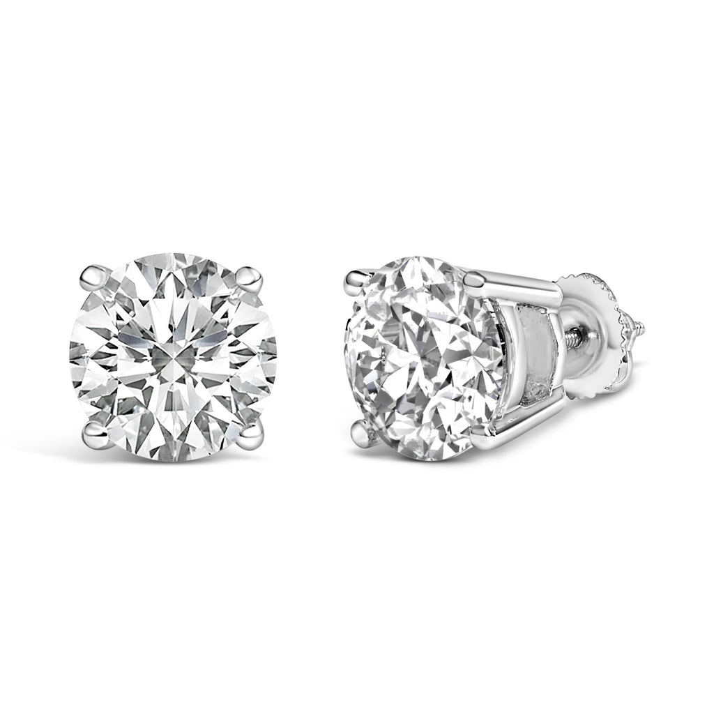 14K White Gold Round Brilliant-Cut Lab Grown Diamond Classic 4-Prong Stud Earrings with Screw Backs - Friggin Jewelry Premium