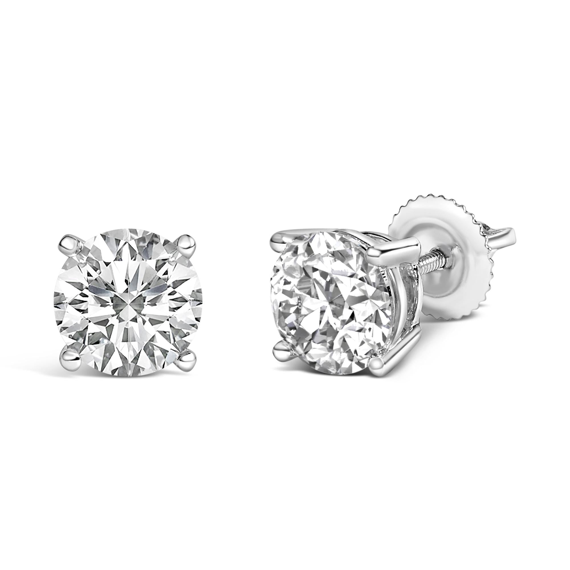 Aretes solitarios de diamantes cultivados en laboratorio de 2 1/2 quilates en oro blanco de 14 quilates - Friggin Jewelry