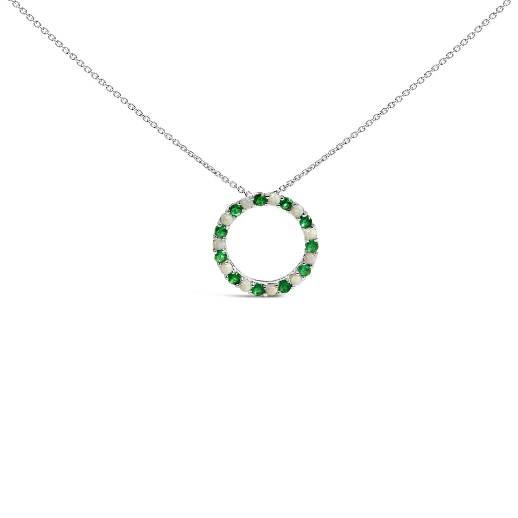 Collar con colgante circular de esmeralda verde y ópalo en plata de ley 925 - Friggin Jewelry