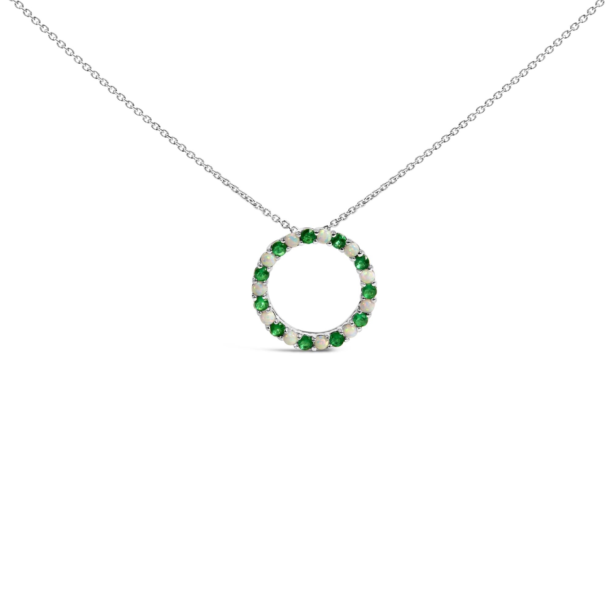 Collar con colgante circular de esmeralda verde y ópalo en plata de ley 925 - Friggin Jewelry