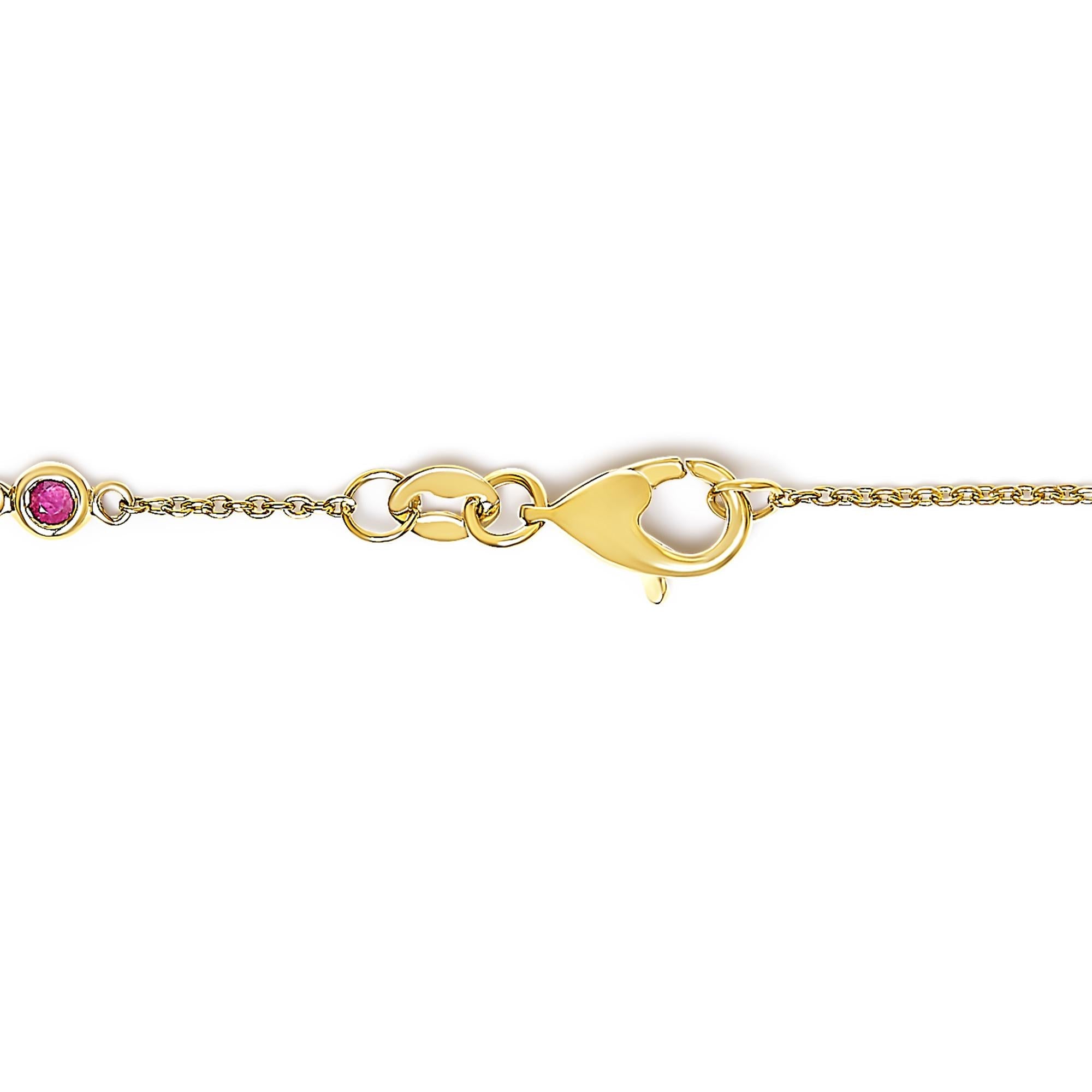 14K Yellow Gold Alternating Red Ruby and White Diamond Bezel Station Chain Bracelet (I-J Color, SI2-I1 Clarity) - 8" Inches - Friggin Jewelry