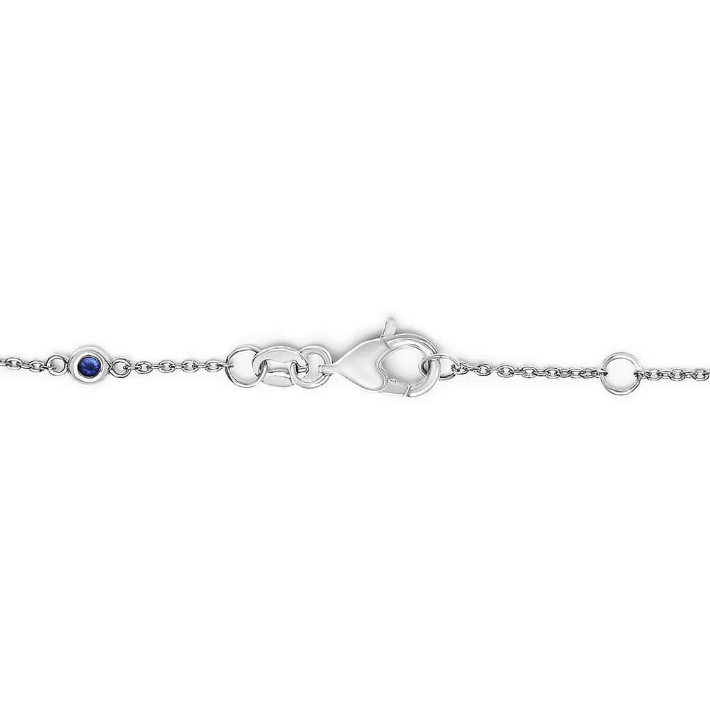 14K White Gold Alternating Blue Sapphire and White Diamond Bezel Station Chain Bracelet (I-J Color, SI2-I1 Clarity) - 8" Inches - Friggin Jewelry