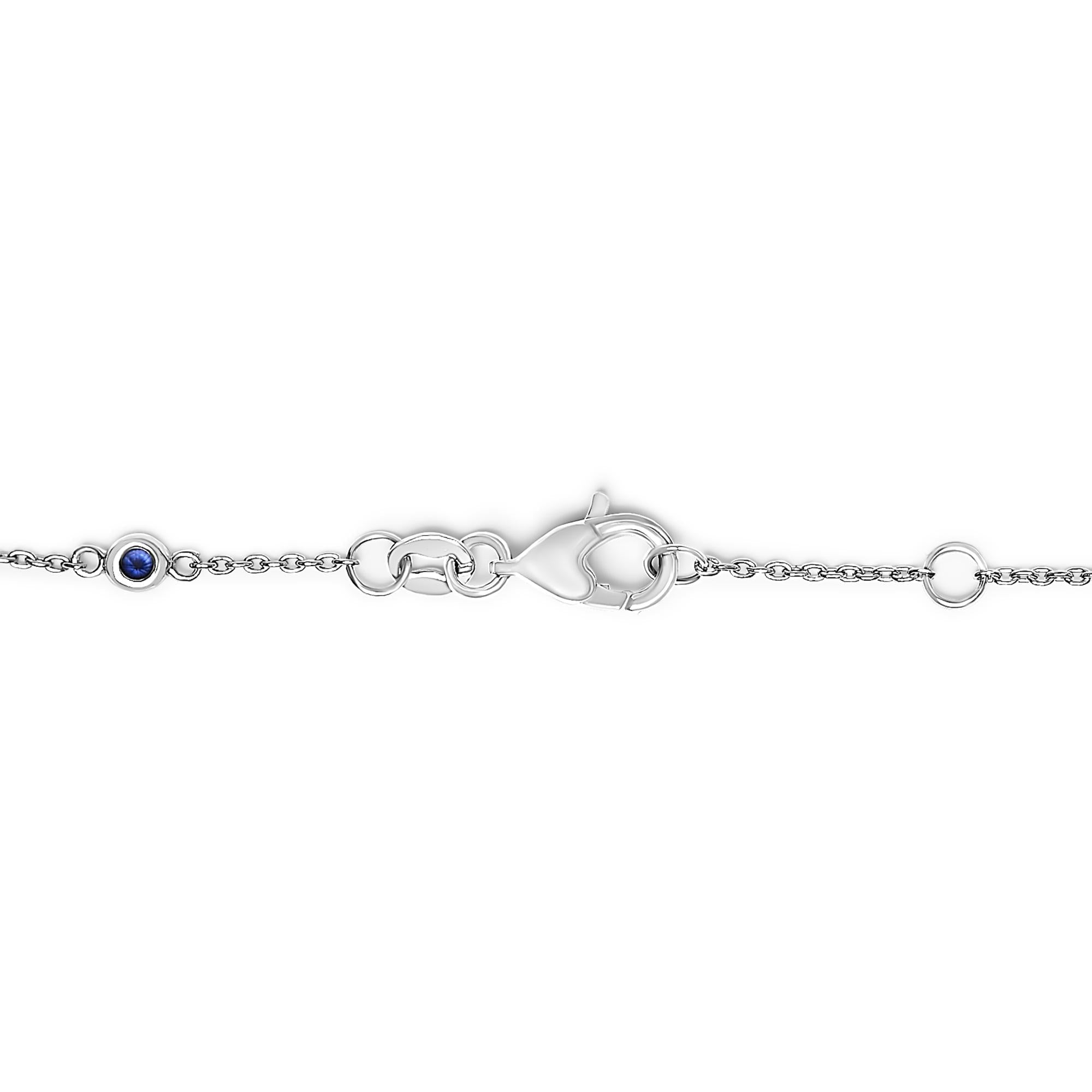14K White Gold Alternating Blue Sapphire and White Diamond Bezel Station Chain Bracelet (I-J Color, SI2-I1 Clarity) - 8" Inches - Friggin Jewelry