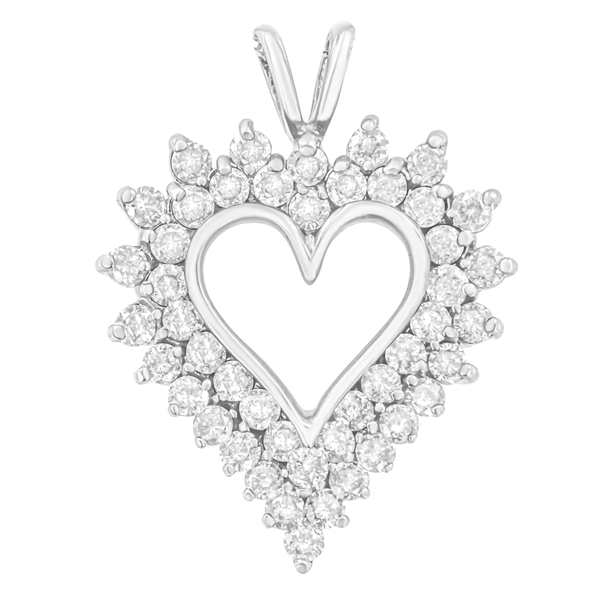 .925 Sterling Silver 3.00 Cttw Round Cut Diamond Cluster Heart 18" Pendant Necklace (K-L Color, I1-I2 Clarity) - Friggin Jewelry