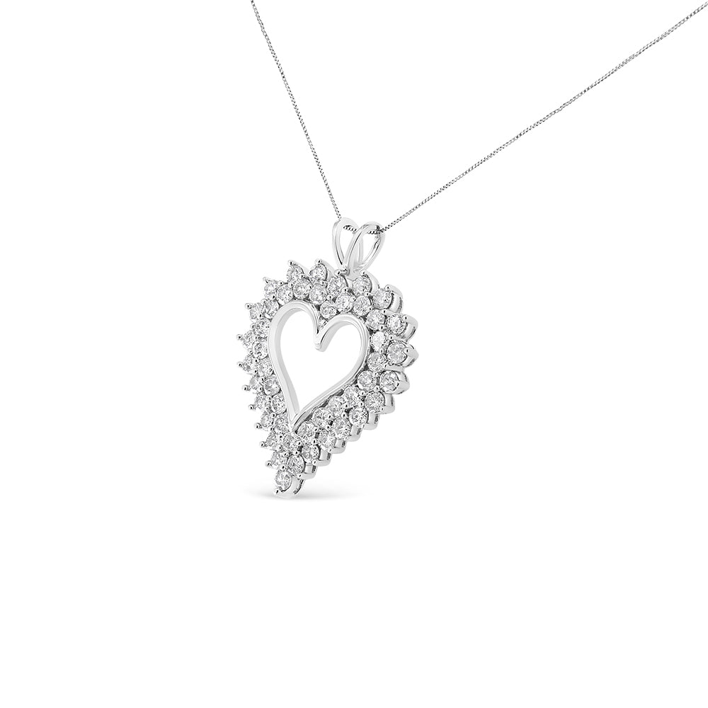 Collar con colgante de corazón de 45 cm en plata de ley 925 de 4 quilates con diamantes compuestos de talla redonda de doble fila (color KL, claridad I1-I2) - Friggin Jewelry