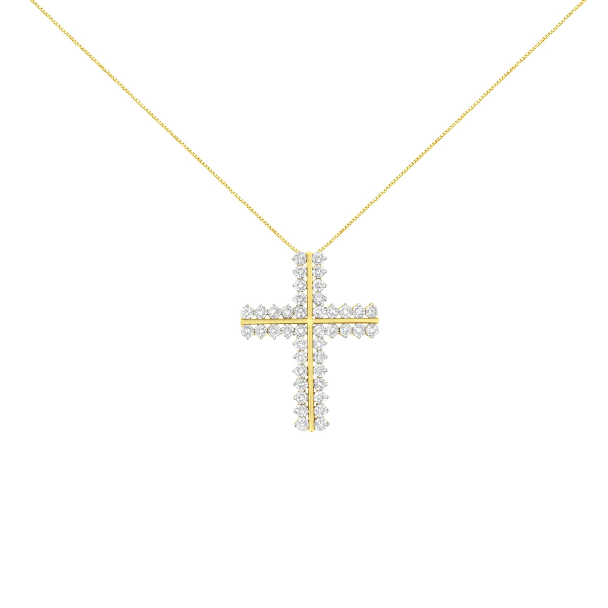 10K Yellow Gold 4.0 Cttw Diamond Two Row Cross 18" Pendant Necklace (J-K Clarity, I1-I2 Color) - Friggin Jewelry