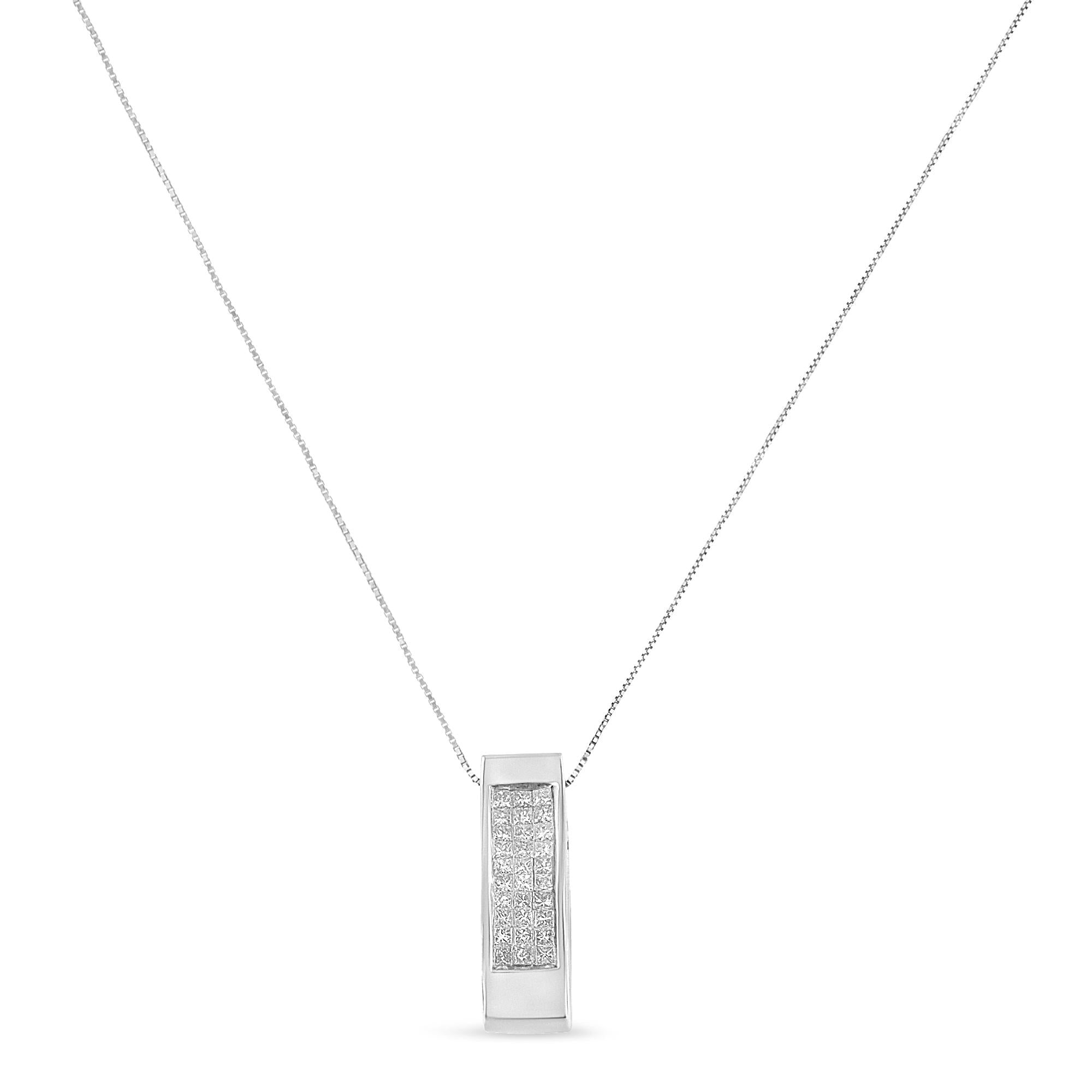 Collar con colgante de barra vertical de 18" en oro de 14 quilates, 1/2 ct, diamante de talla princesa engastado invisible (color HI, claridad SI2-I1) - Friggin Jewelry
