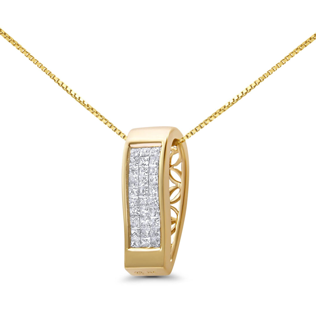 Collar con colgante de barra vertical de 18" en oro de 14 quilates, 1/2 ct, diamante de talla princesa engastado invisible (color HI, claridad SI2-I1) - Friggin Jewelry