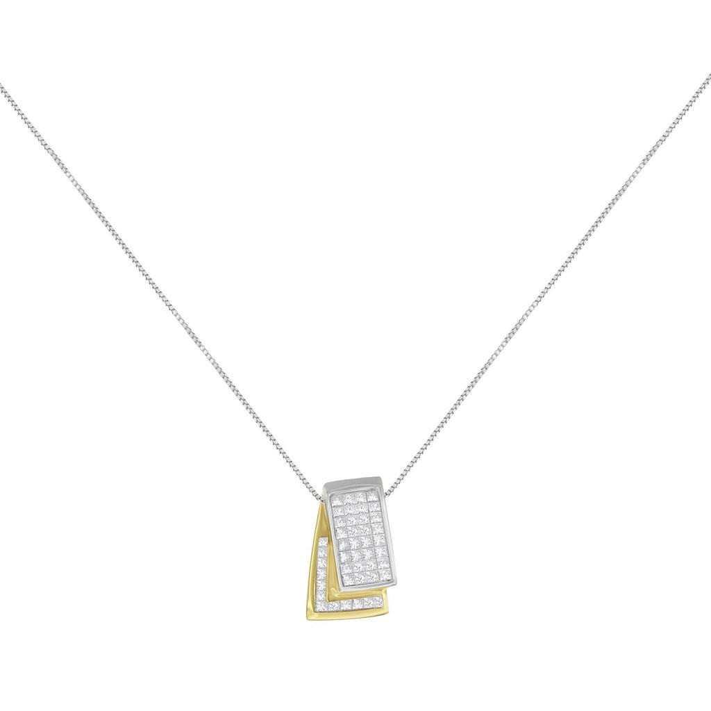 14K Gold 1.0 Cttw Princess Cut Diamond Two Tone Foldover Box Pendant 18” Box Chain Necklace (H-I Color, SI2-I1 Clarity) - Friggin Jewelry