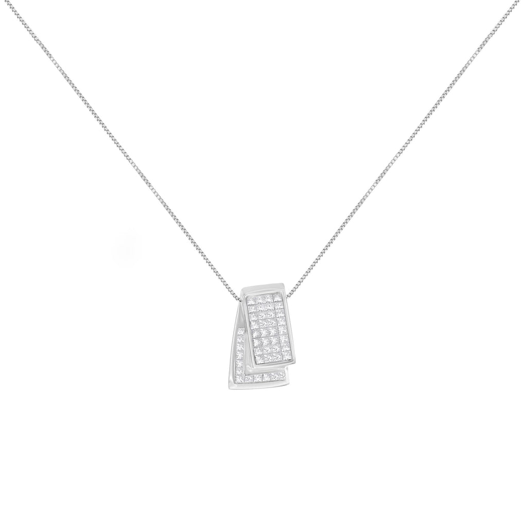 14K Gold 1.0 Cttw Princess Cut Diamond Two Tone Foldover Box Pendant 18” Box Chain Necklace (H-I Color, SI2-I1 Clarity) - Friggin Jewelry