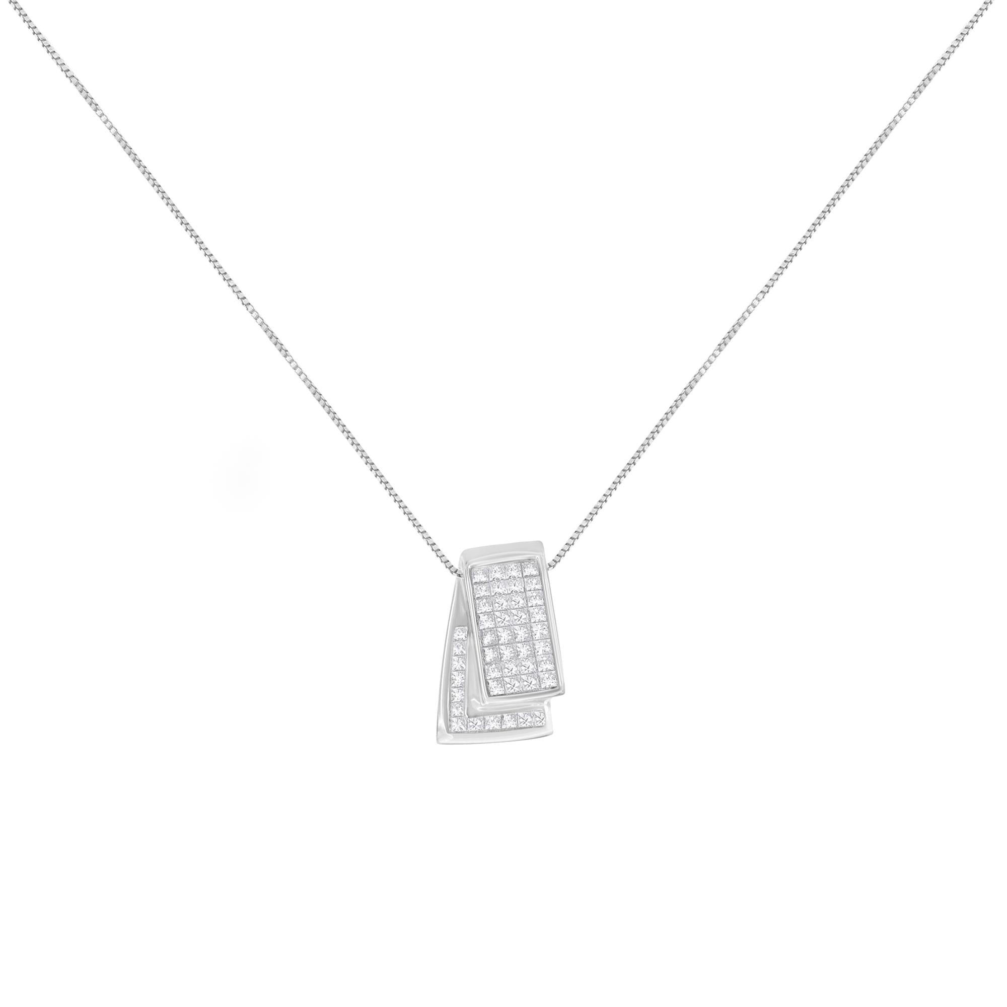 14K Gold 1.0 Cttw Princess Cut Diamond Two Tone Foldover Box Pendant 18” Box Chain Necklace (H-I Color, SI2-I1 Clarity) - Friggin Jewelry