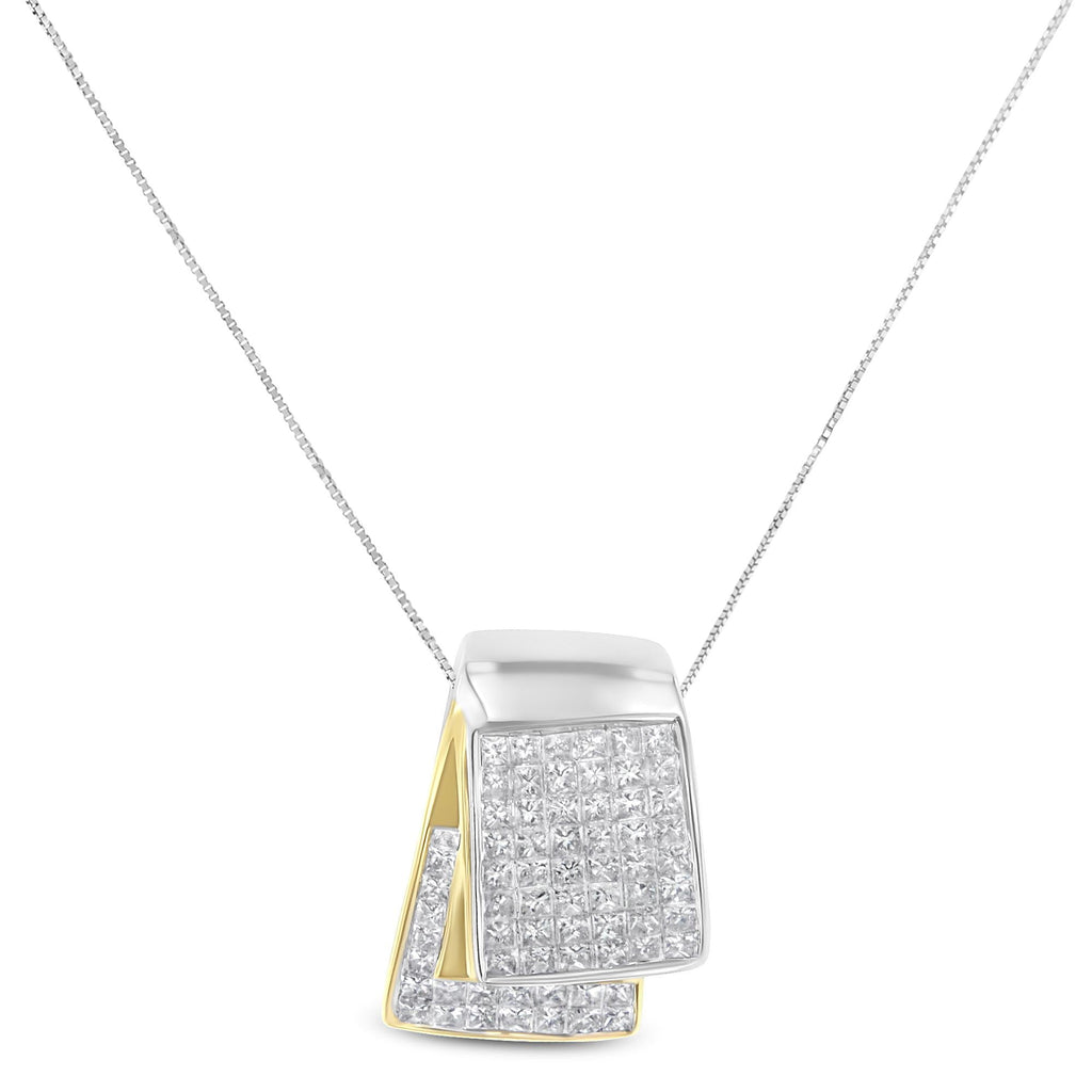 Collar con colgante plegable de caja de 18" en oro blanco y amarillo de 14 quilates con diamantes de talla princesa de 2,0 quilates y dos tonos (color HI, claridad SI1-SI2) - Friggin Jewelry