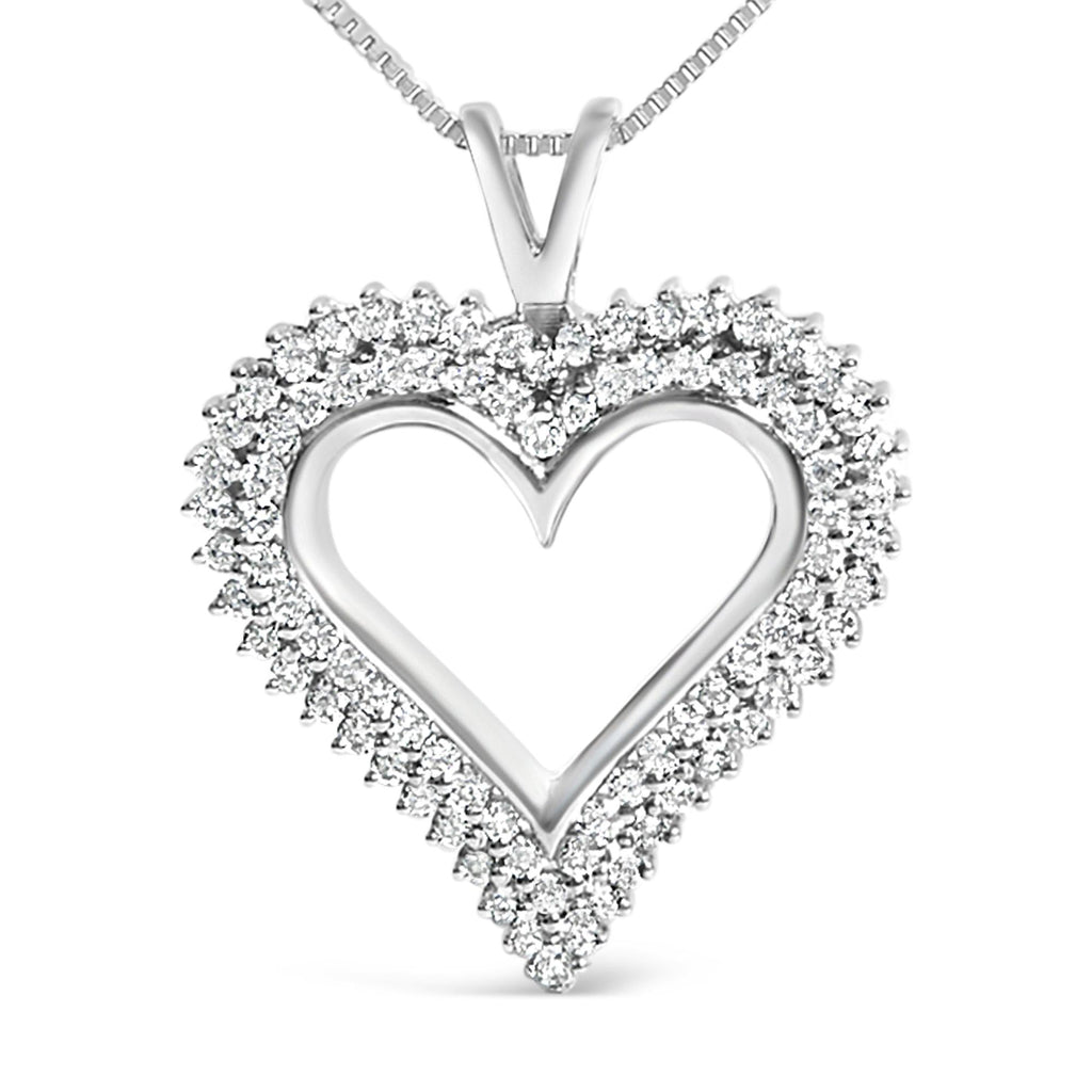 .925 Sterling Silver Diamond Heart 18" Pendant Necklace (I-J Color, I2-I3 Clarity) - Friggin Jewelry