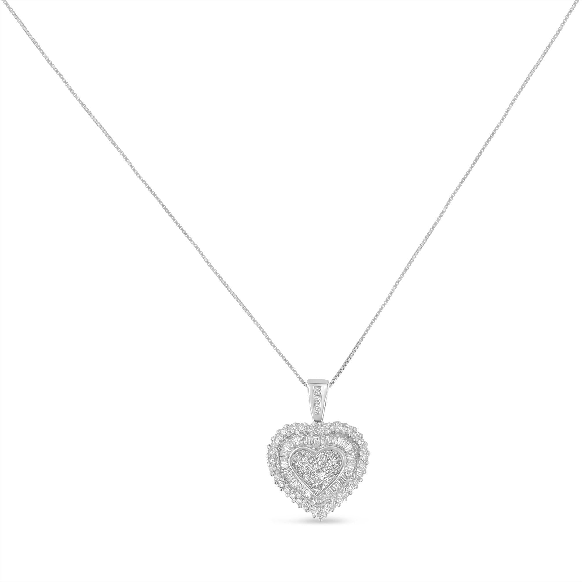 10K White Gold 1 cttw Multi Cut 1 cttw Diamond Heart Pendant Necklace (H-I, I1-I2) - Friggin Jewelry