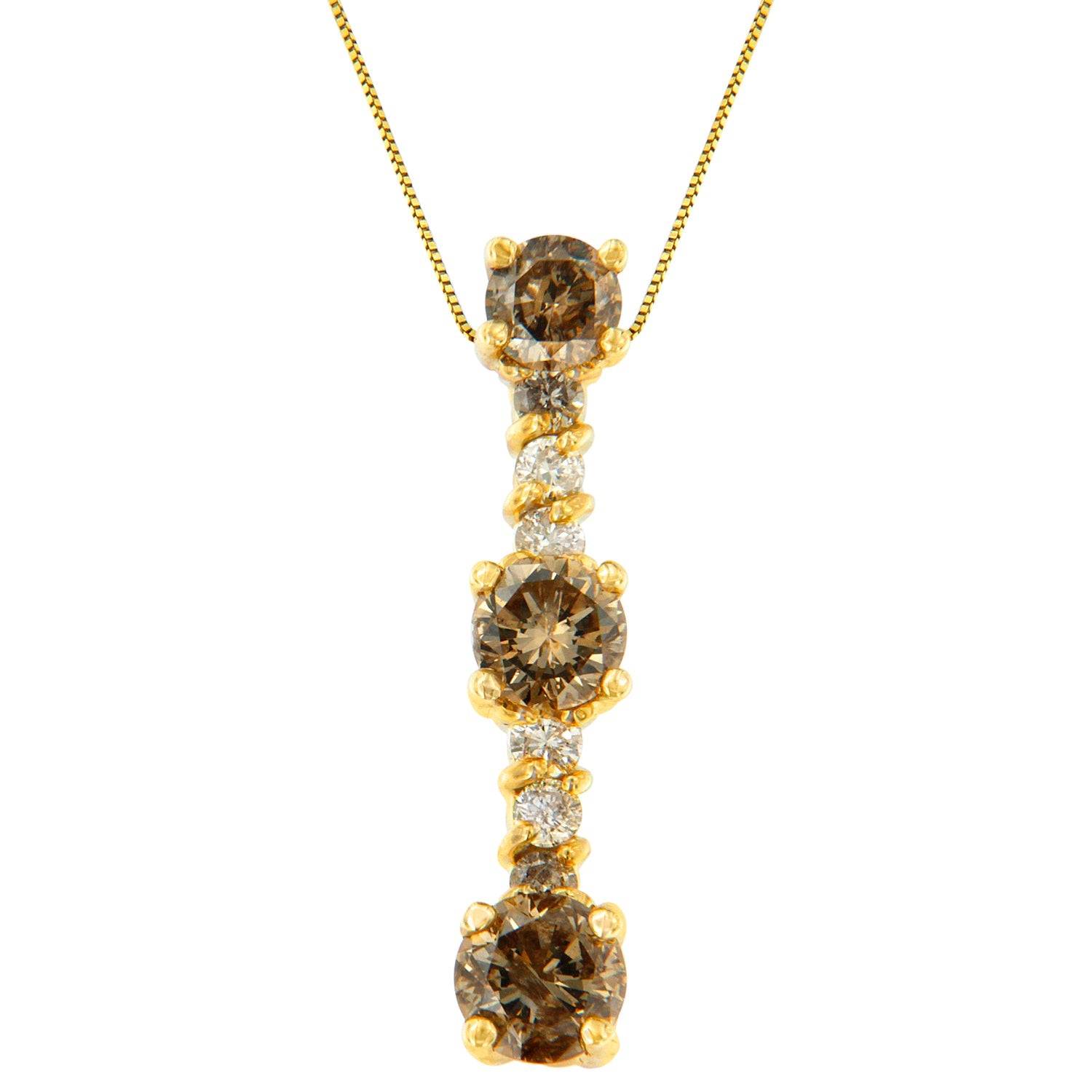 Collar con colgante de gota de diamantes blancos y champán de talla redonda de 1 ct en oro amarillo de 14 quilates (IJ, I1-I2) - Friggin Jewelry