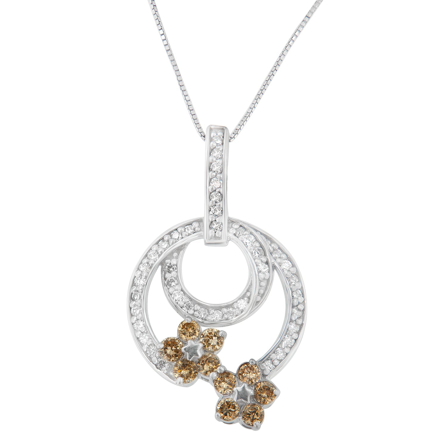 .925 Sterling Silver 1 cttw Round Cut Diamond Floral Garden Pendant Necklace (H-I, I1-I2) - Friggin Jewelry