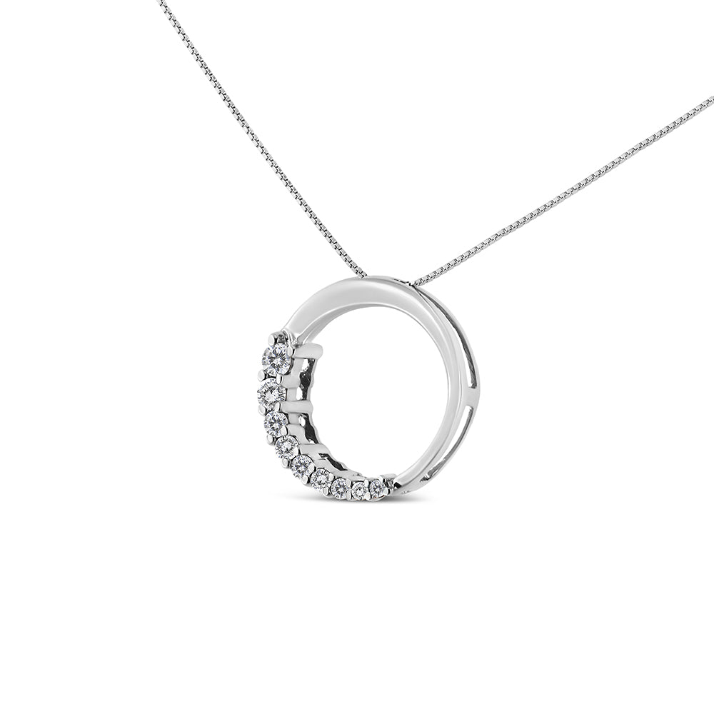 Collar con colgante de aro abierto de 45 cm en oro de 14 quilates con diamantes de talla redonda de 1/4 ct (color JK, claridad I1-I2) - Friggin Jewelry