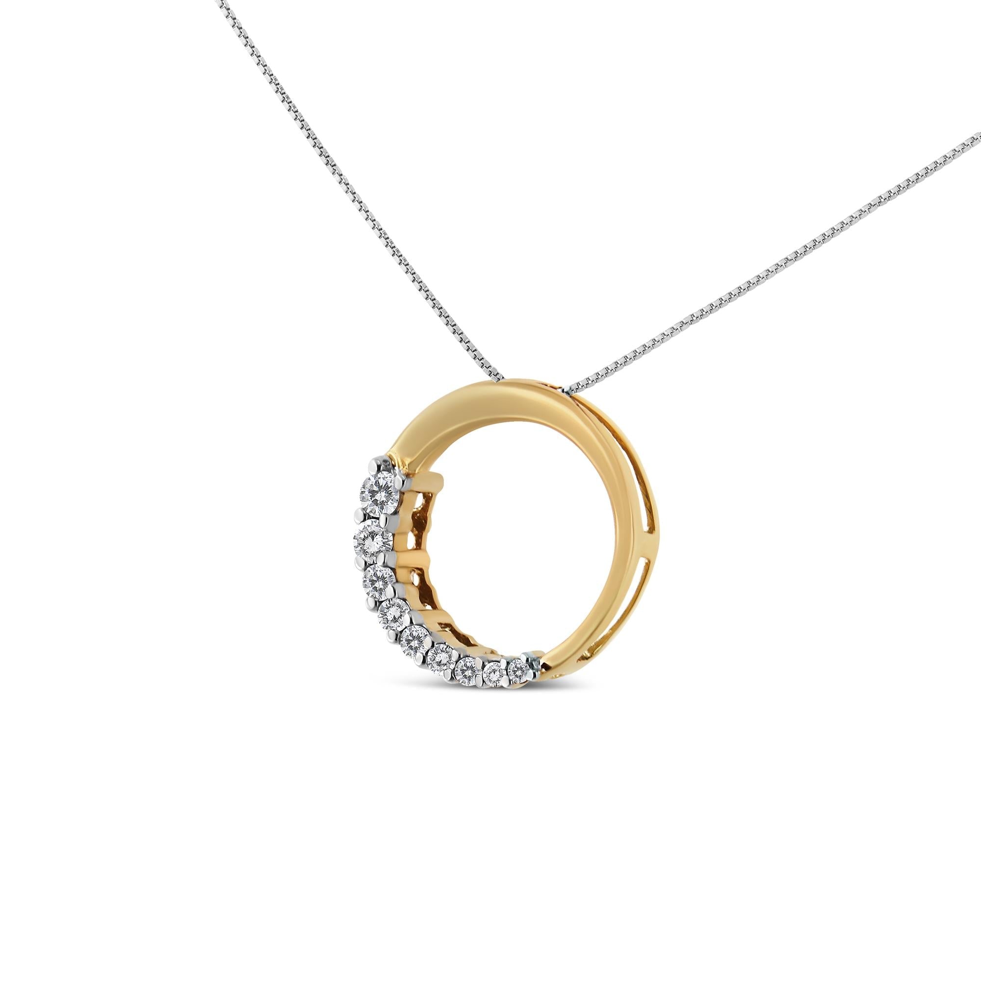 14K Gold 1/4 Cttw Round-Cut Graduating Diamond Open Circle Hoop 18" Pendant Necklace (J-K Color, I1-I2 Clarity) - Friggin Jewelry