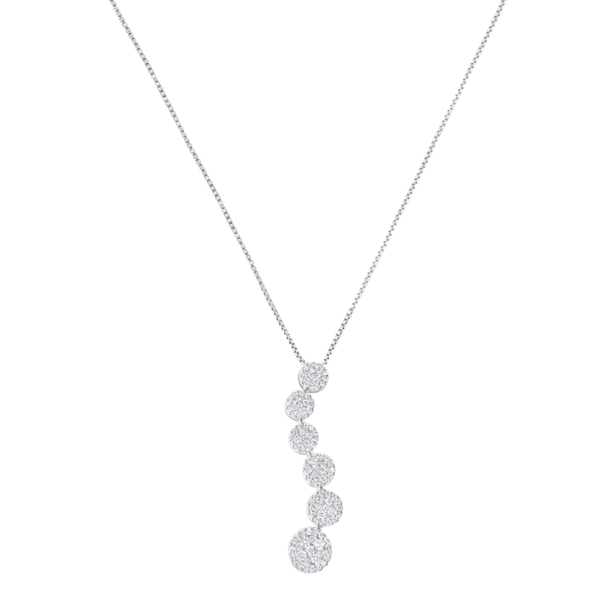 14K White Gold 1 cttw Diamond Cluster Journey Pendant Necklace (H-I, I1-I2) - Friggin Jewelry Premium