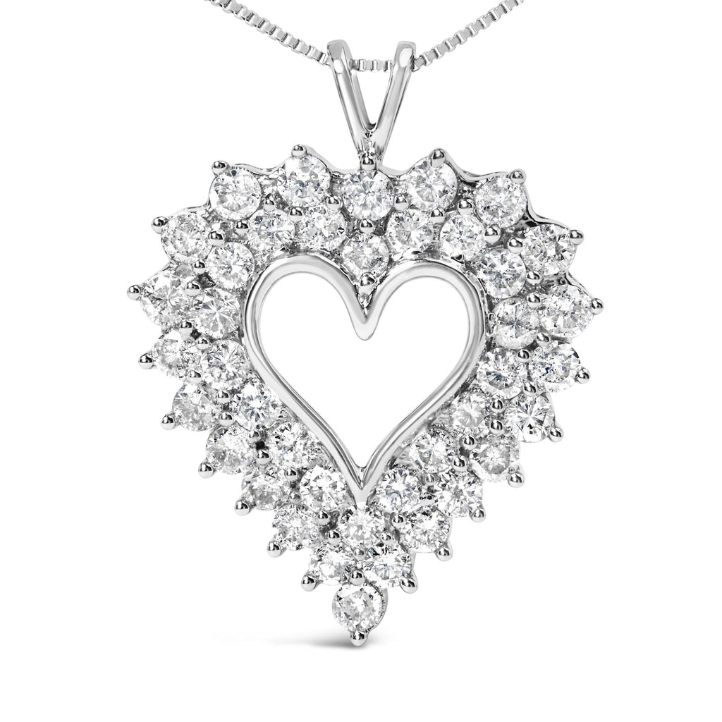 925 Sterling Silver 4.0 Cttw Diamond Two Row Open Heart 18" Pendant Necklace (I-J Color, I2-I3 Clarity) - Friggin Jewelry