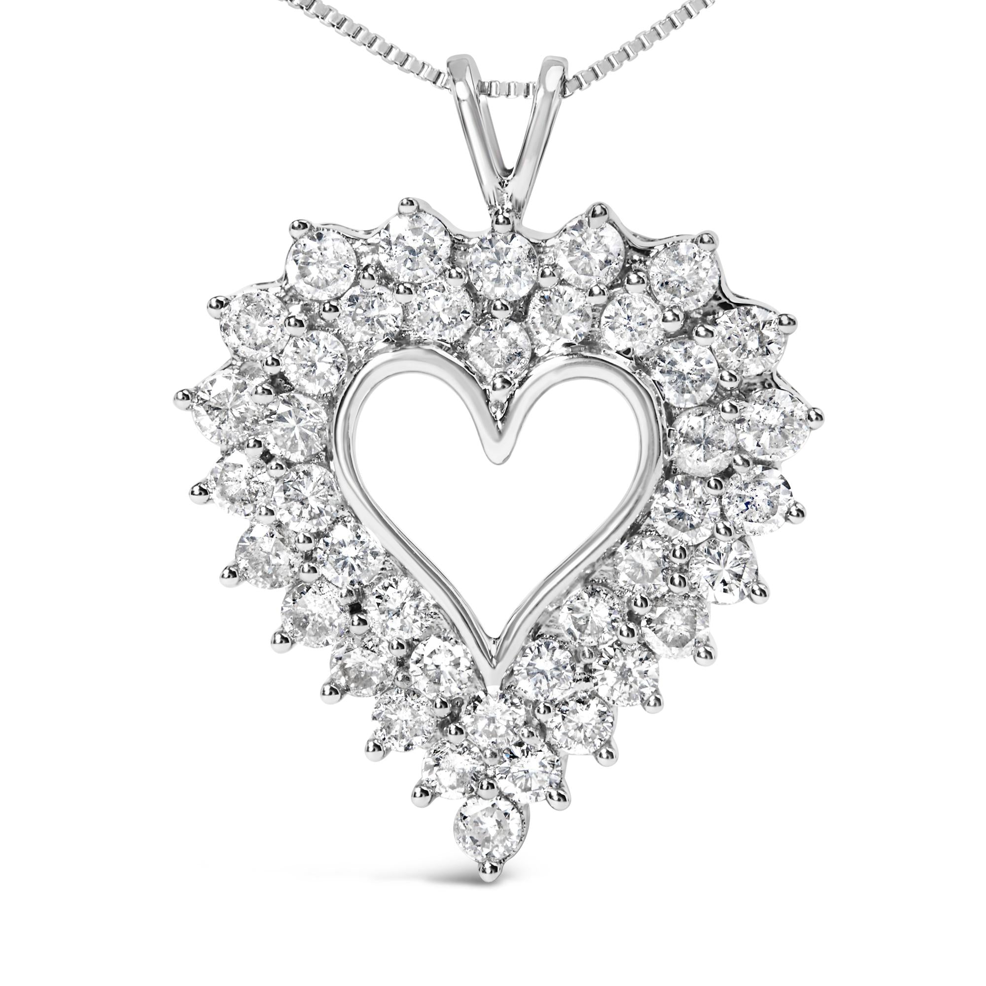 925 Sterling Silver 4.0 Cttw Diamond Two Row Open Heart 18" Pendant Necklace (I-J Color, I2-I3 Clarity) - Friggin Jewelry