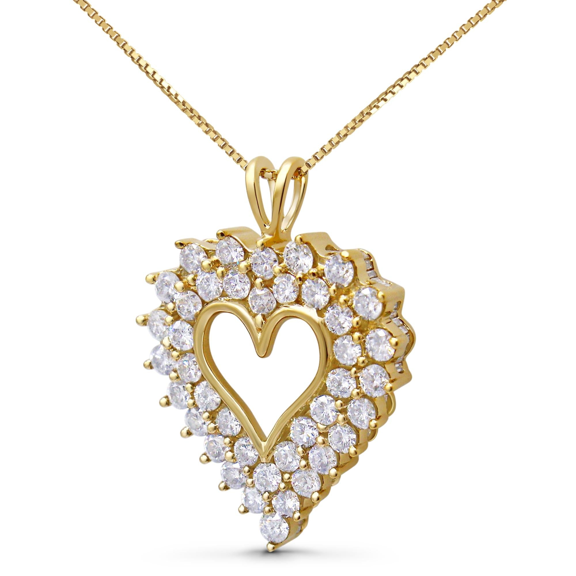 14K Yellow Gold Plated .925 Sterling Silver 4.0 Cttw Diamond Shadow Frame Heart 18" Pendant Necklace (J-K Color, I1-I2 Clarity) - Friggin Jewelry Premium