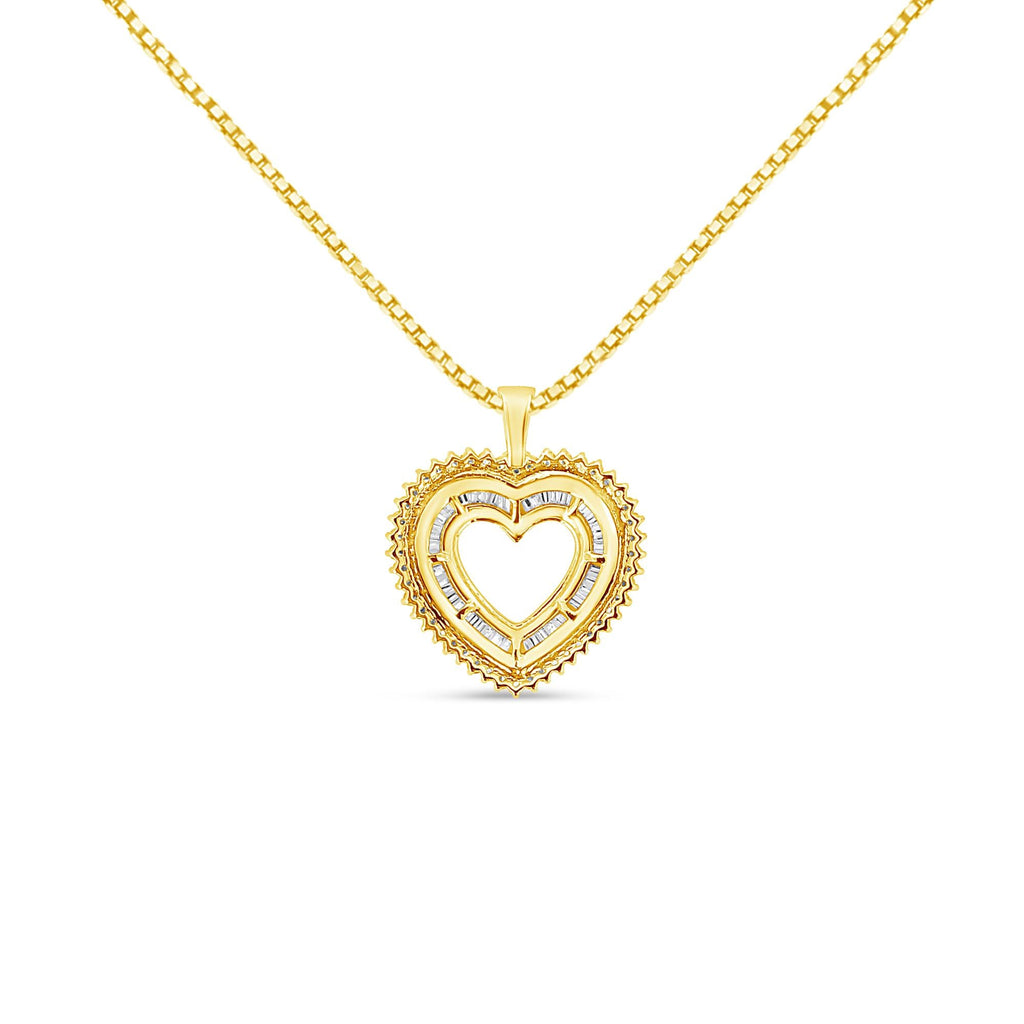 14K Yellow Gold Plated .925 Sterling Silver 1.0 Cttw Round and Baguette-Cut Diamond Composite Hearth 18" Pendant Necklace (I-J Color, I1-I2 Clarity) - Friggin Jewelry