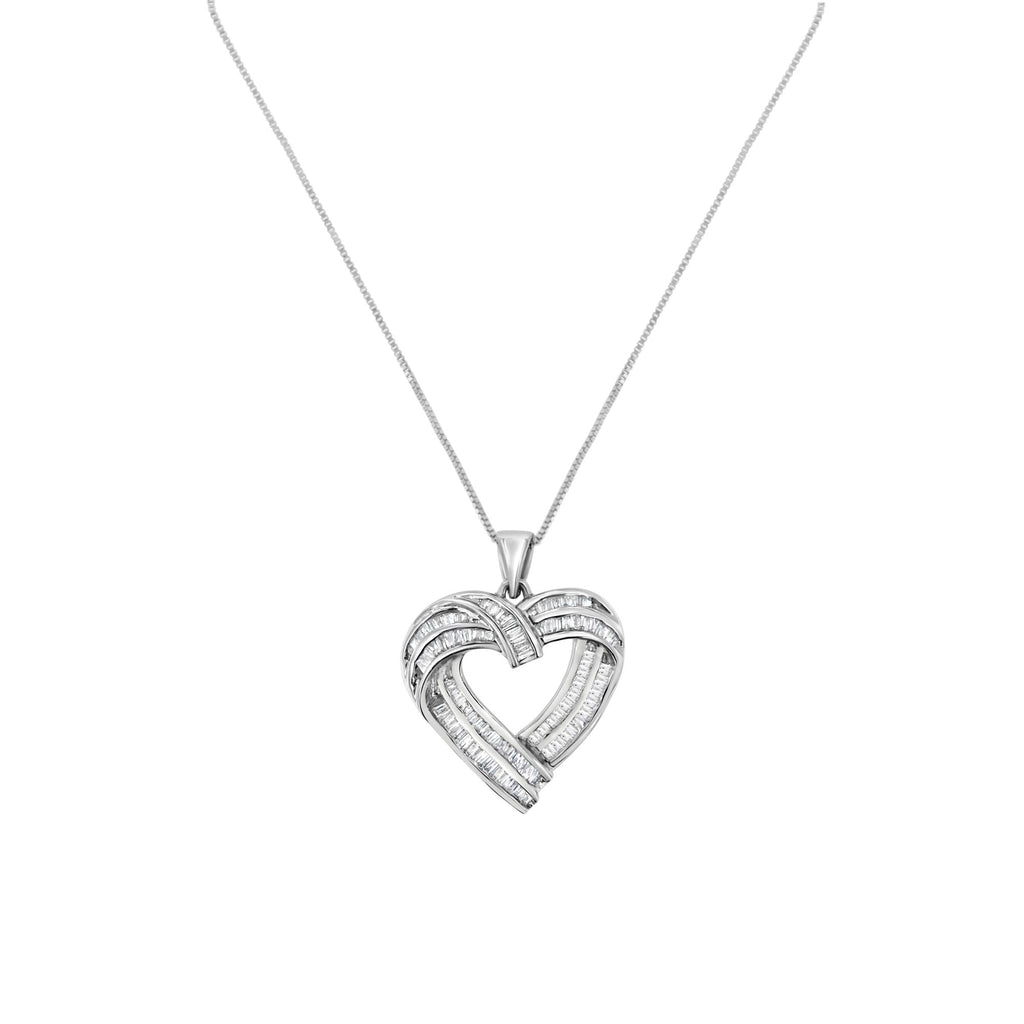 Sterling Silver 7/8 cttw Baguette Diamond Heart Pendant Necklace (I-J, I2-I3) - Friggin Jewelry