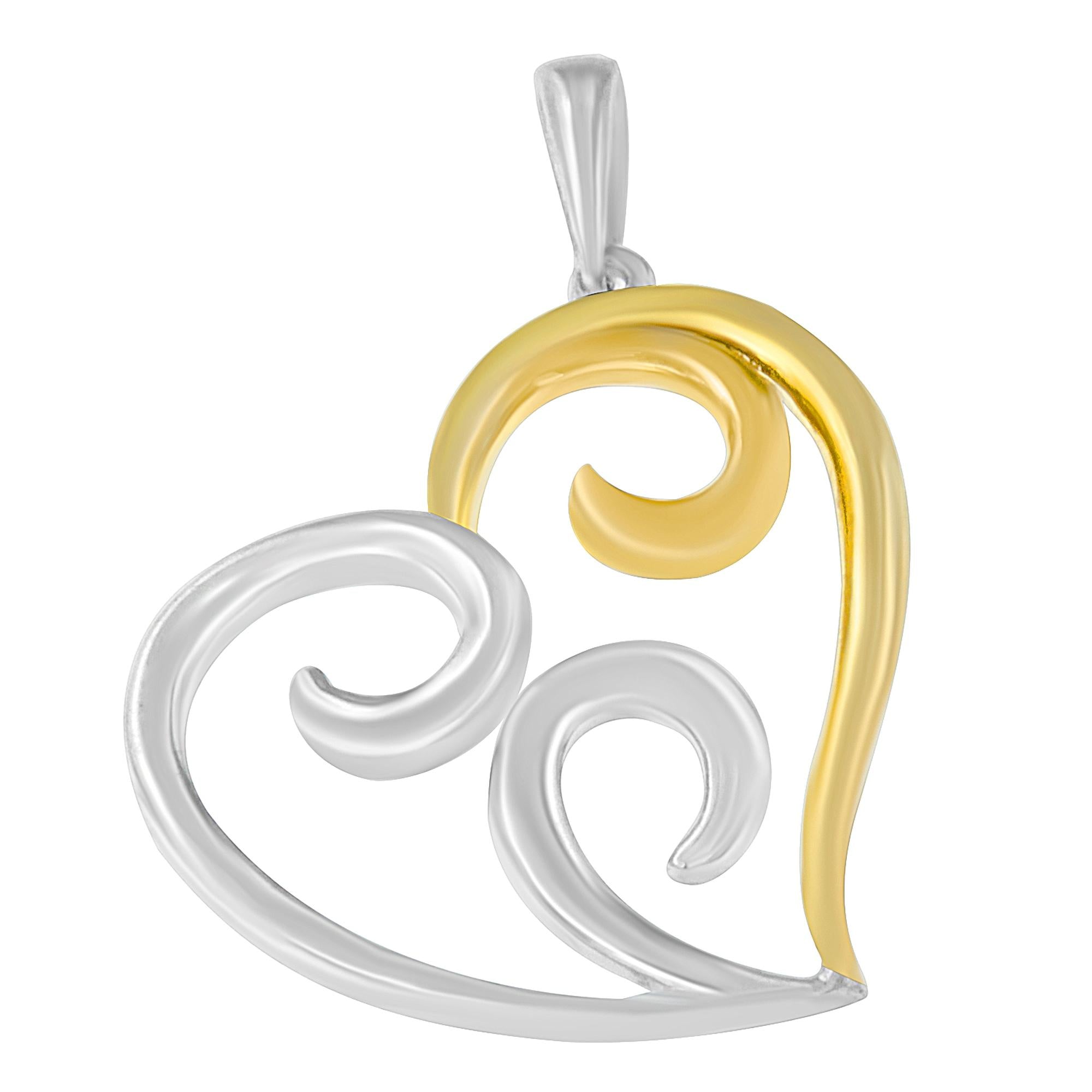 10K Yellow Gold Over .925 Sterling Silver Open Heart with Swirls 18" Box Chain Pendant Necklace - Friggin Jewelry