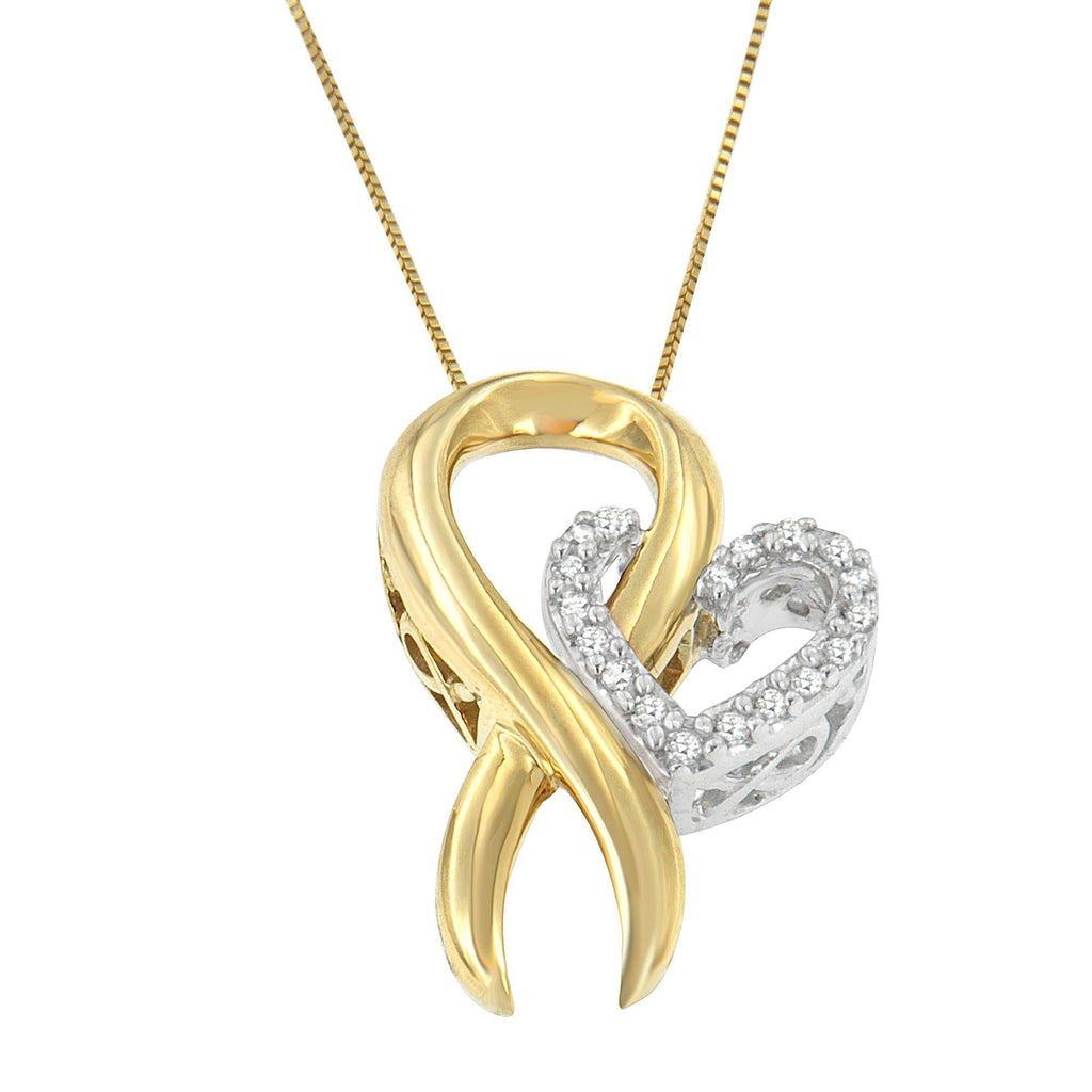 Collar con colgante de corazón de diamantes de 1/10 cttw en oro amarillo de 10 quilates y plata de ley 925 (HI, I1-I2) - Friggin Jewelry