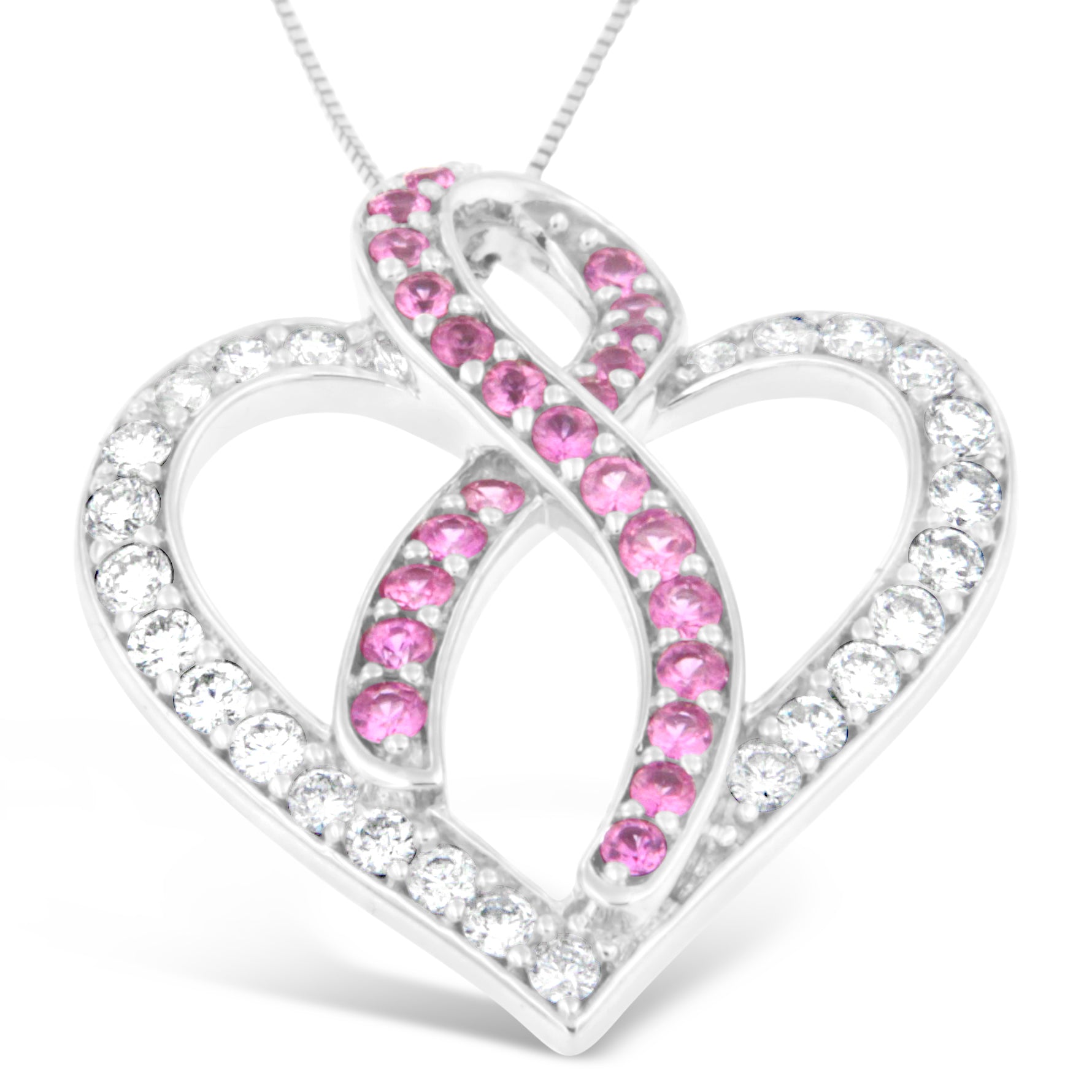 14K White Gold 1ct. TGW Diamond And Pink Sapphire Gemstone Pendant Necklace (G-H, SI2-I1) - Friggin Jewelry
