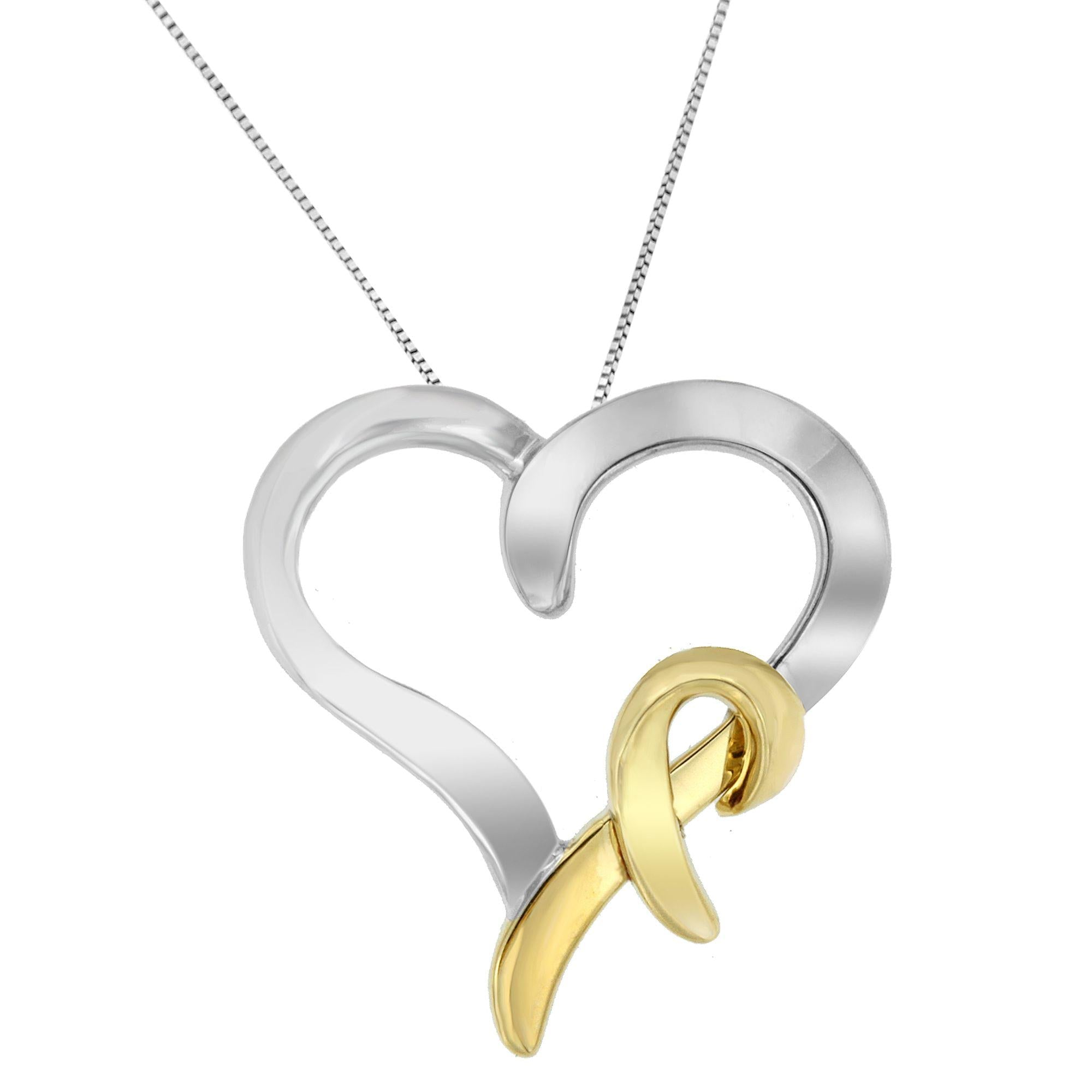 .925 Sterling Silver and 14K Yellow Gold Two-Tone Heart Shaped Pendant Necklace - Friggin Jewelry
