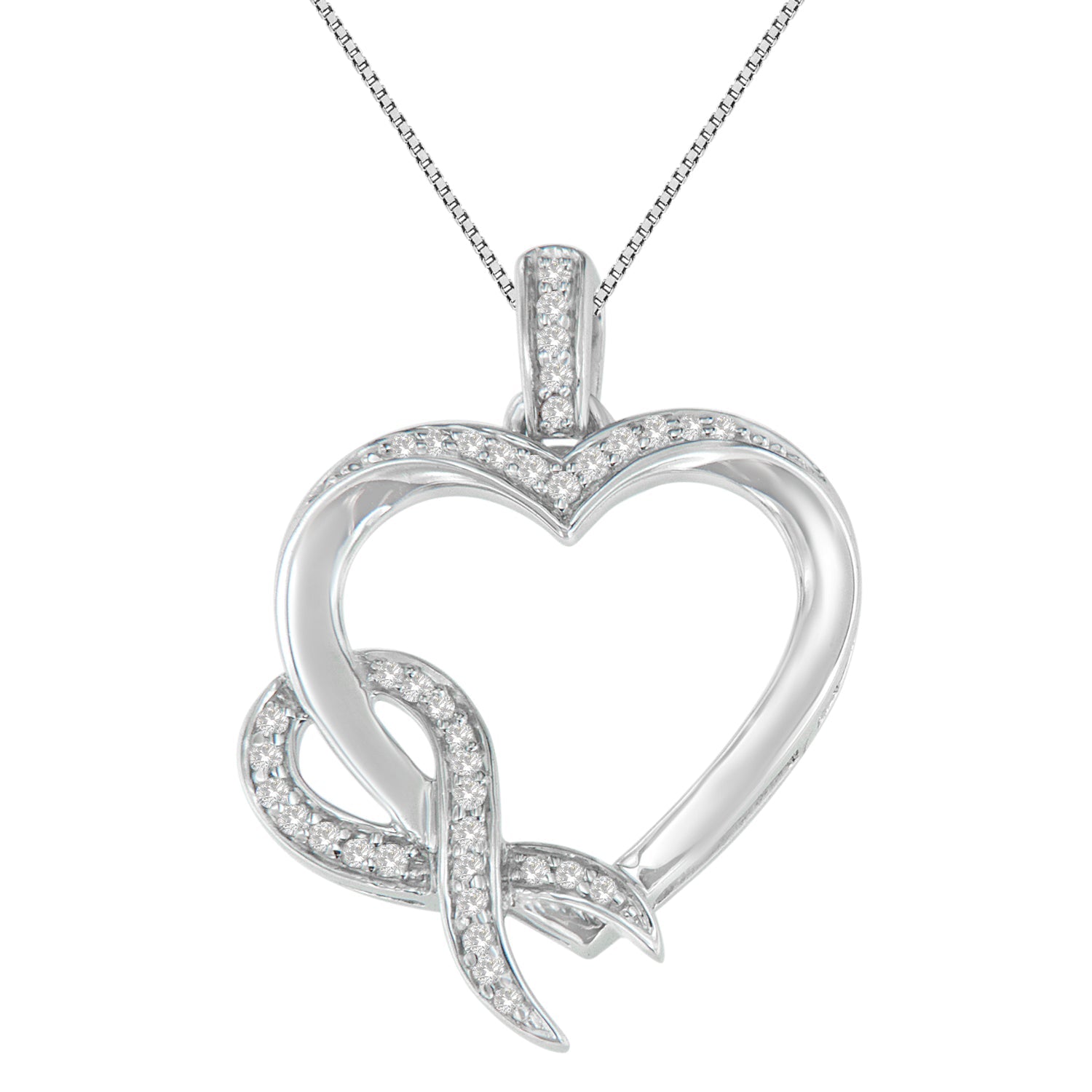 .925 Sterling Silver 1/6 cttw Diamond Heart Pendant Necklace (H-I, I1-I2) - Friggin Jewelry
