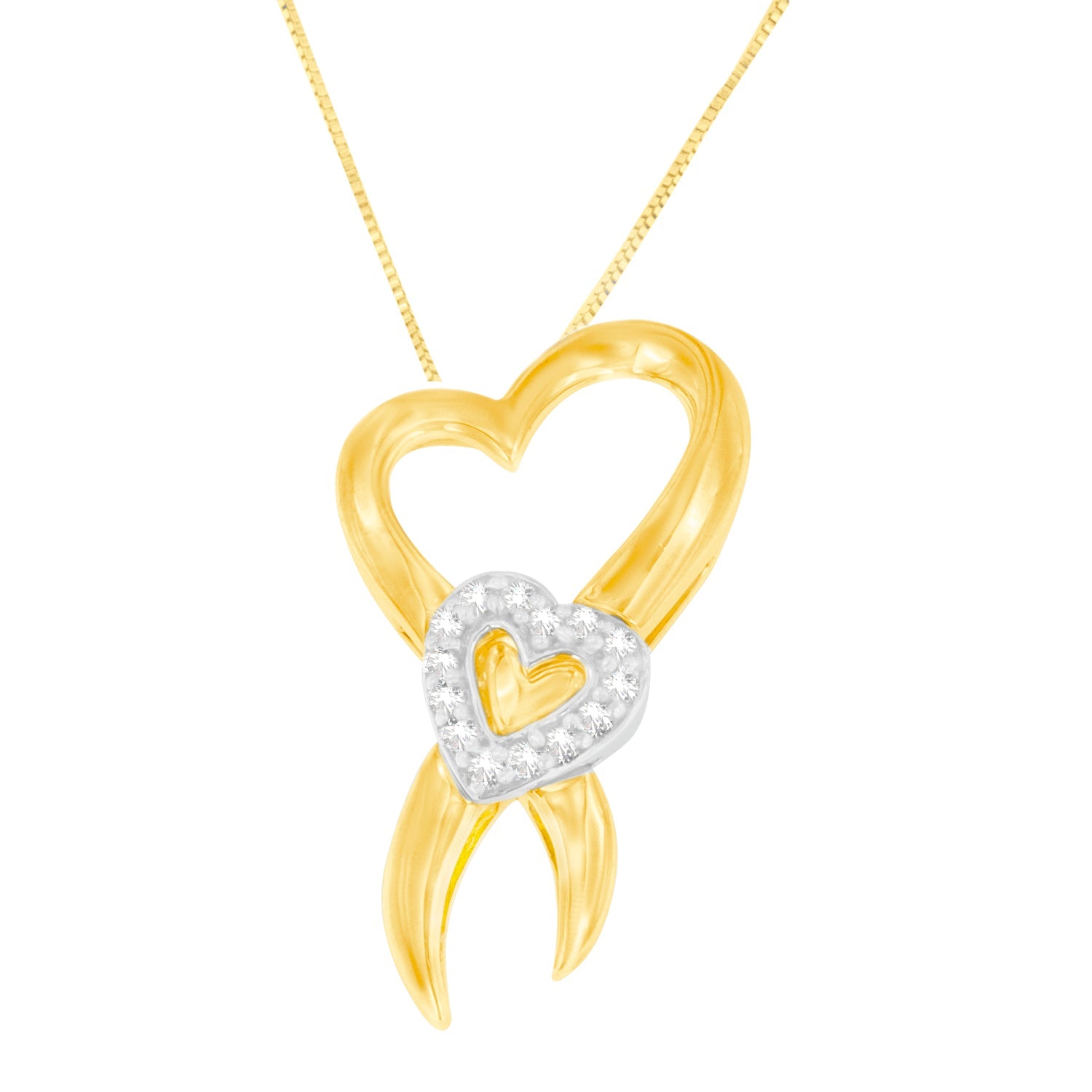 10K Two-Tone Gold 1/10 cttw Diamond Heart Pendant Necklace (H-I, I1-I2) - Friggin Jewelry