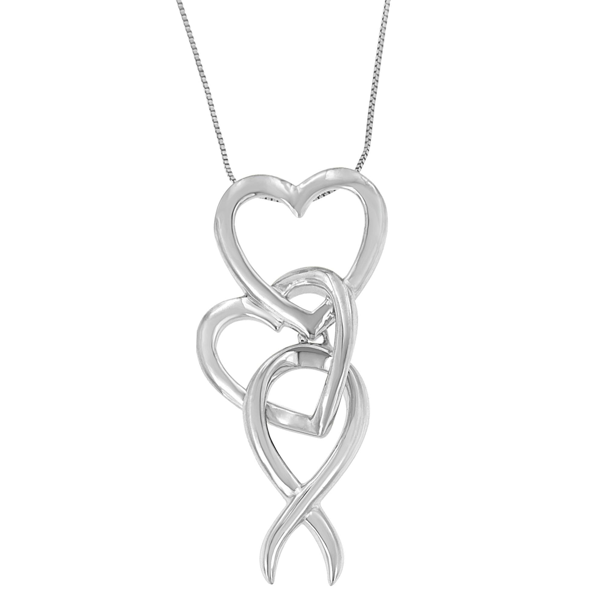 .925 Sterling Silver Double-Heart & Awareness Ribbon Linked Pendant Necklace - Friggin Jewelry