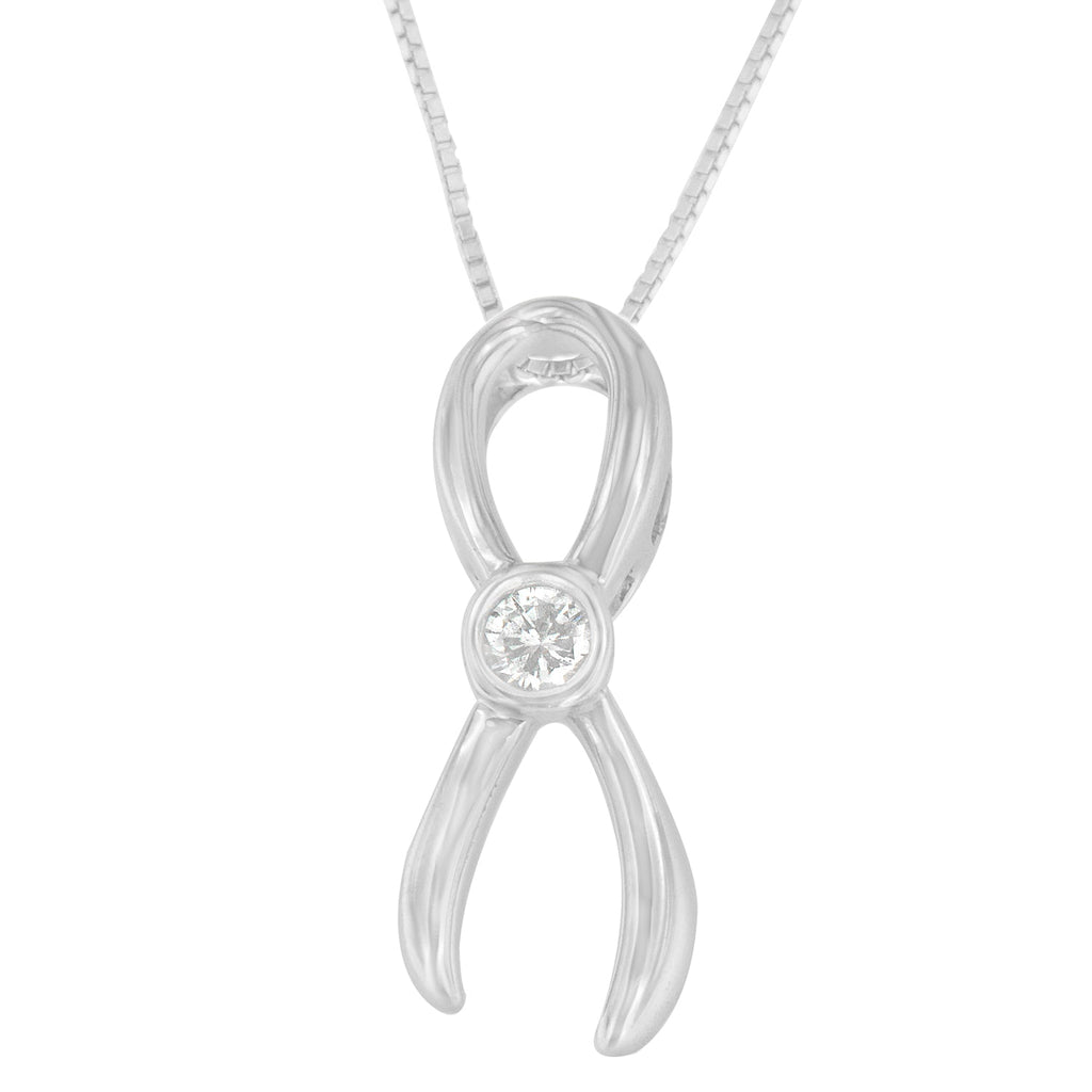 .925 Sterling Silver 1/10 cttw Diamond Ribbon Pendant Necklace (H-I, I1-I2) - Friggin Jewelry