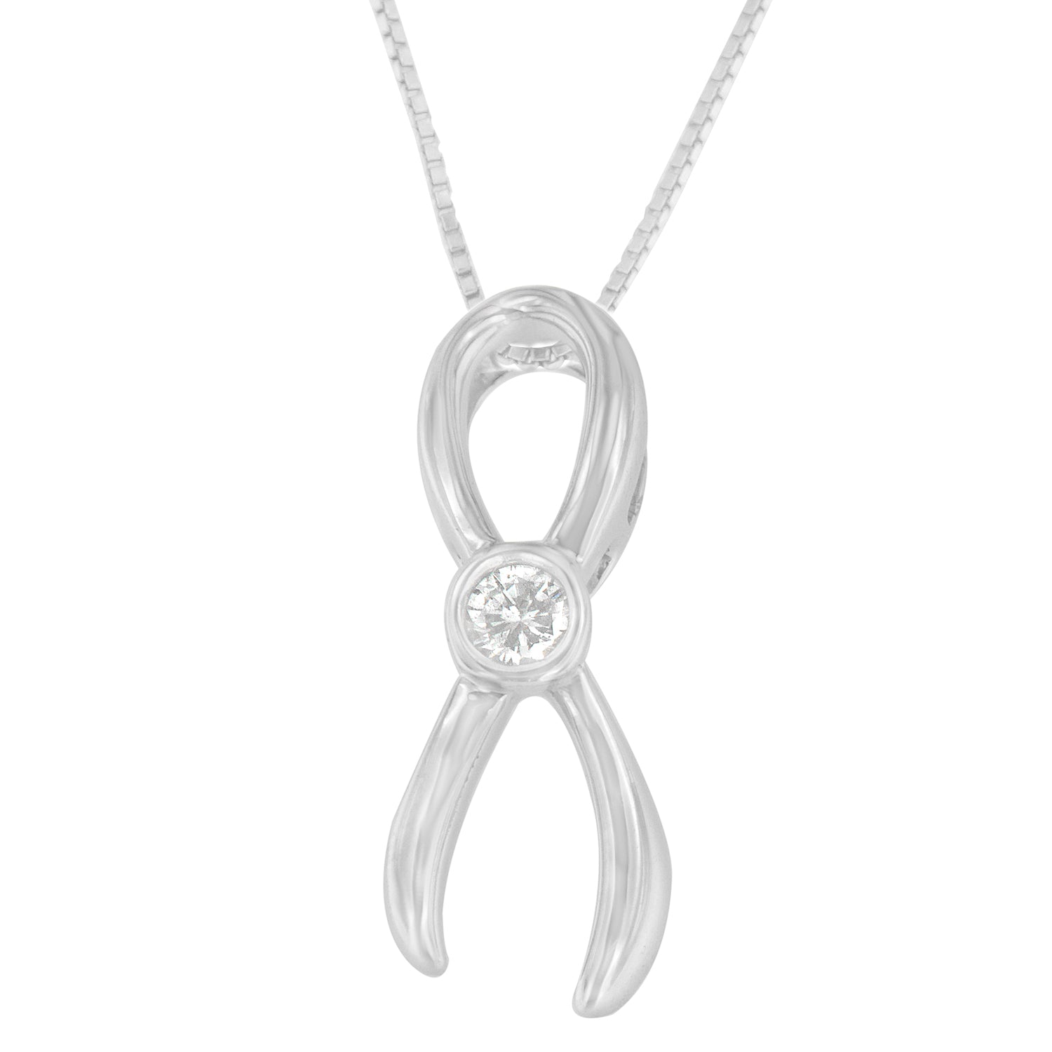 .925 Sterling Silver 1/10 cttw Diamond Ribbon Pendant Necklace (H-I, I1-I2) - Friggin Jewelry