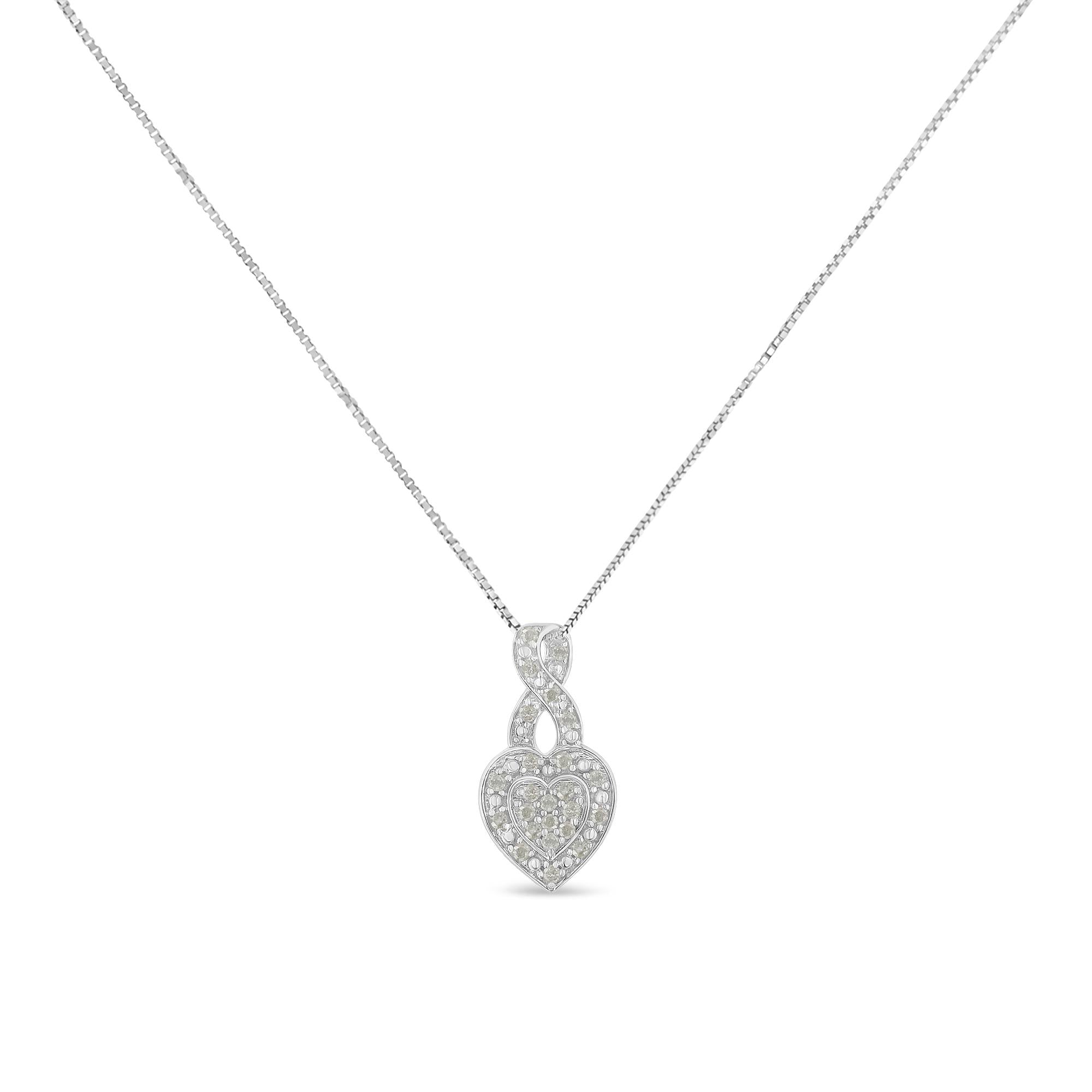.925 Sterling Silver 1/3 Cttw Diamond Awareness Ribbon Halo Heart 18" Pendant Necklace (I-J Color, I2-I3 Clarity) - Friggin Jewelry