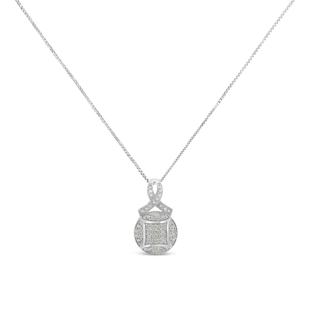 .925 Sterling Silver 1/3 cttw Diamond Ribbon and Circle Cluster 18" Pendant Necklace (I-J Color, I3 Clarity) - Friggin Jewelry