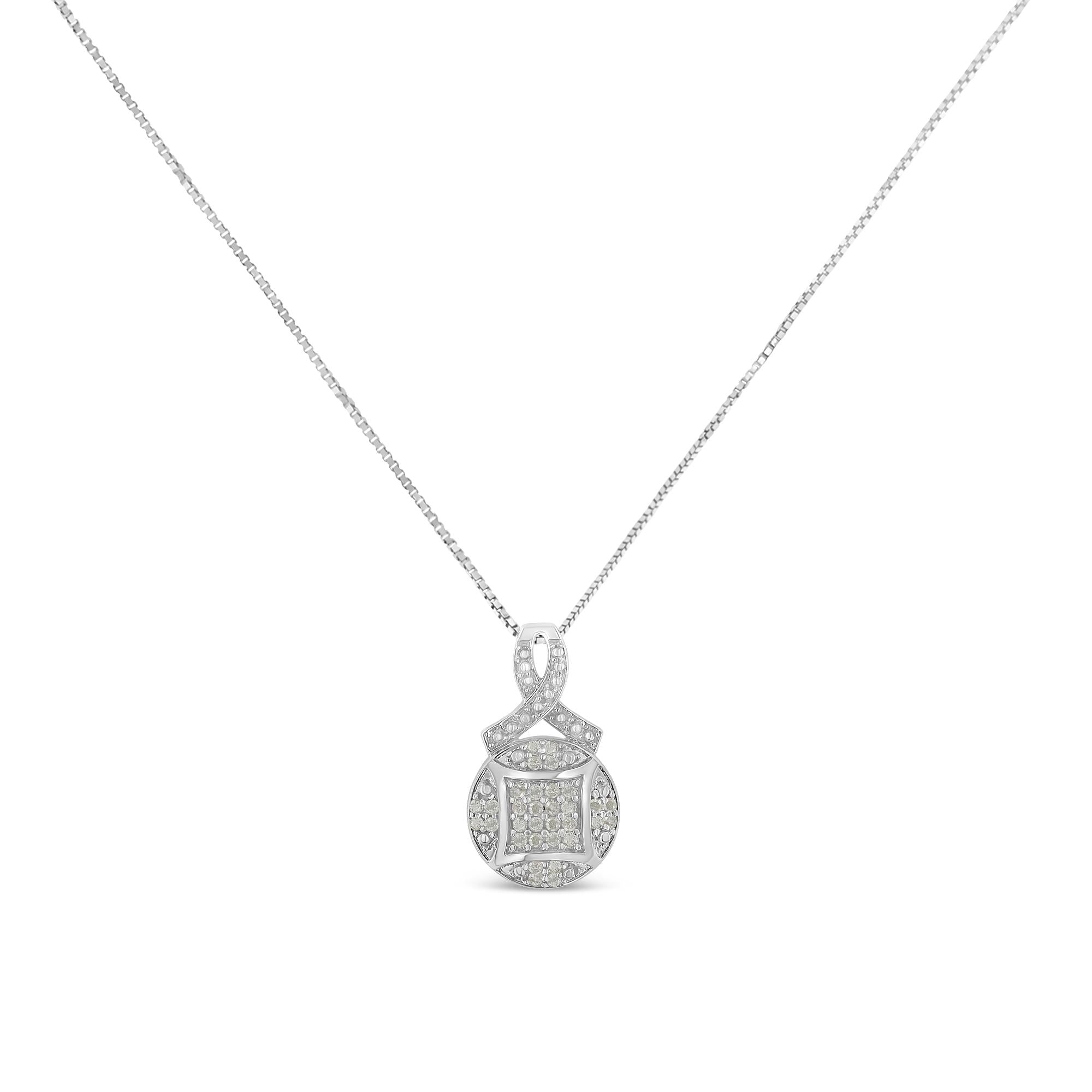 .925 Sterling Silver 1/3 cttw Diamond Ribbon and Circle Cluster 18" Pendant Necklace (I-J Color, I3 Clarity) - Friggin Jewelry
