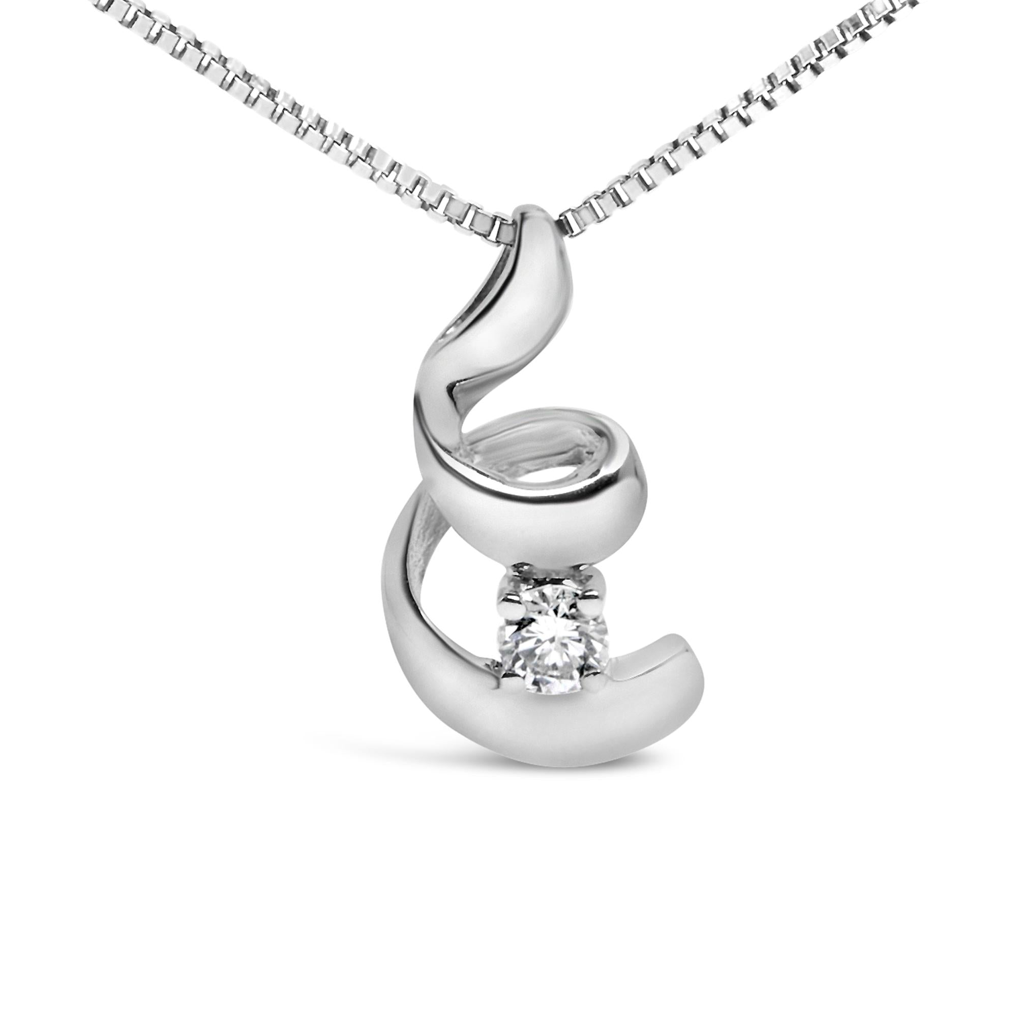 10K White Gold 1/10 Cttw Diamond Solitaire Spiral 18" Pendant Necklace (I-J Color, I2-I3 Clarity) - Friggin Jewelry