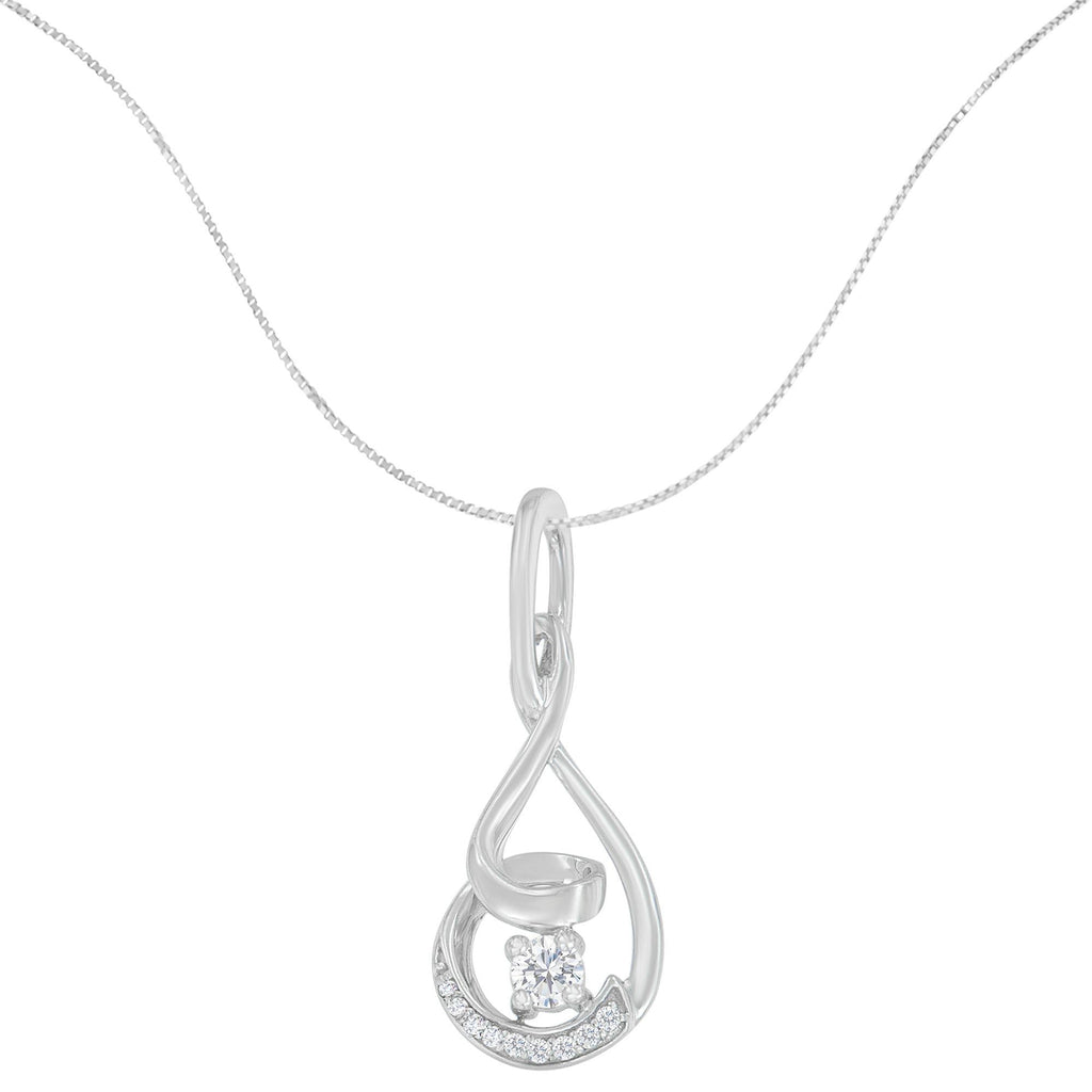 Collar Espira con colgante de eslabones en espiral de diamantes de talla redonda de 1/4 ct en oro blanco de 10 quilates (HI, I1-I2) - Friggin Jewelry