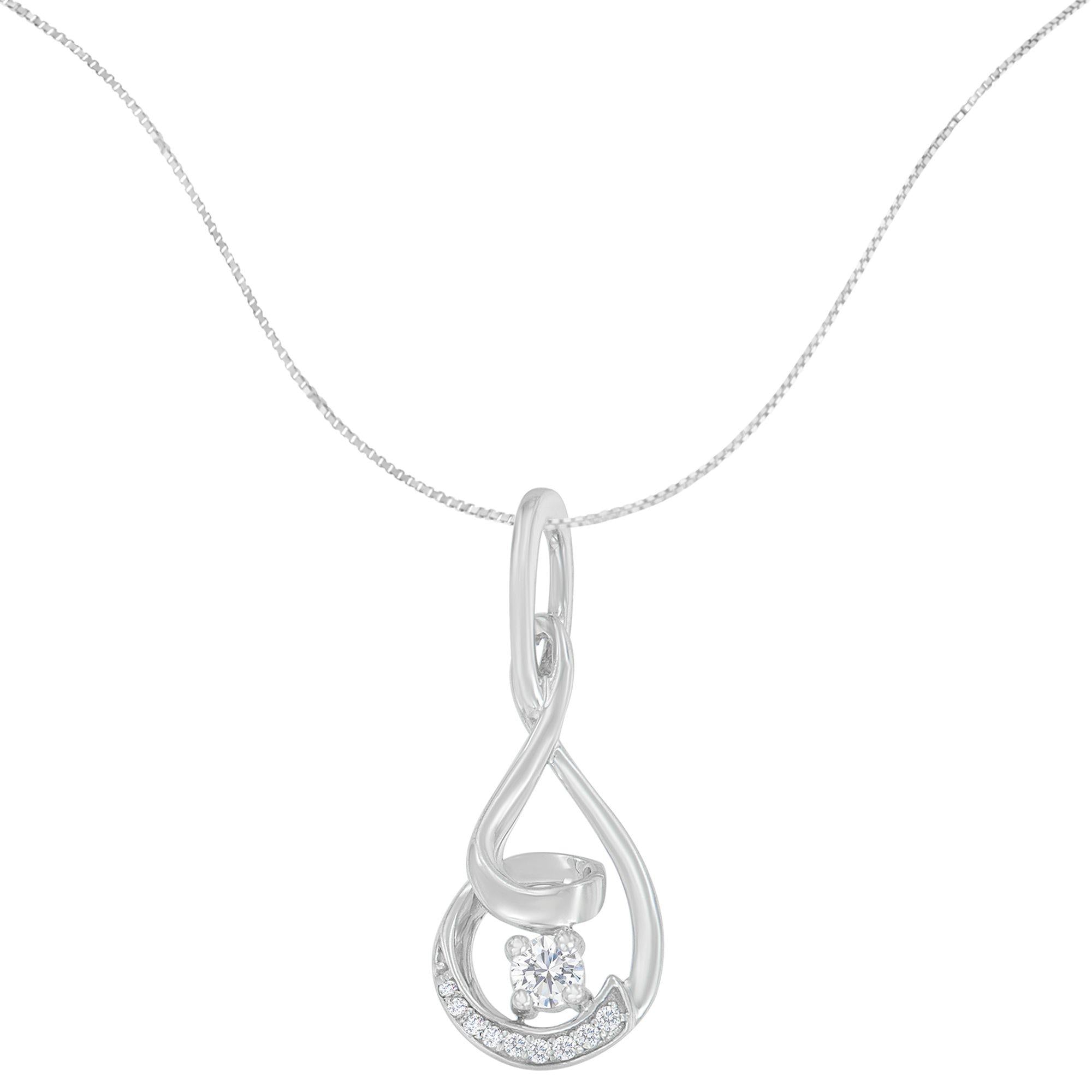 Espira 10K White Gold 1/4 cttw Round Cut Diamond Spiral Link Pendant Necklace (H-I, I1-I2) - Friggin Jewelry