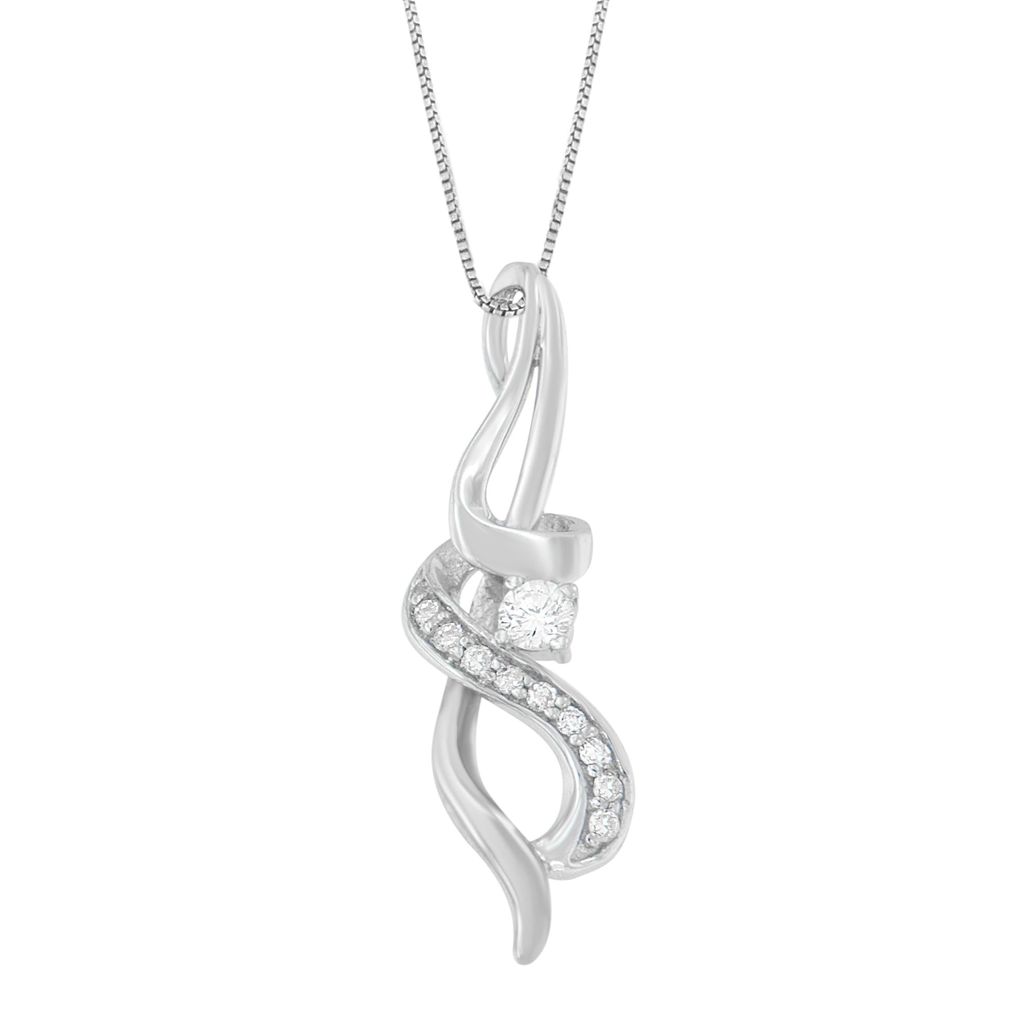 Collar Espira con colgante de espiral de diamantes de talla redonda de 1/5 ct en oro blanco de 10 quilates (JK, I1-I2) - Friggin Jewelry
