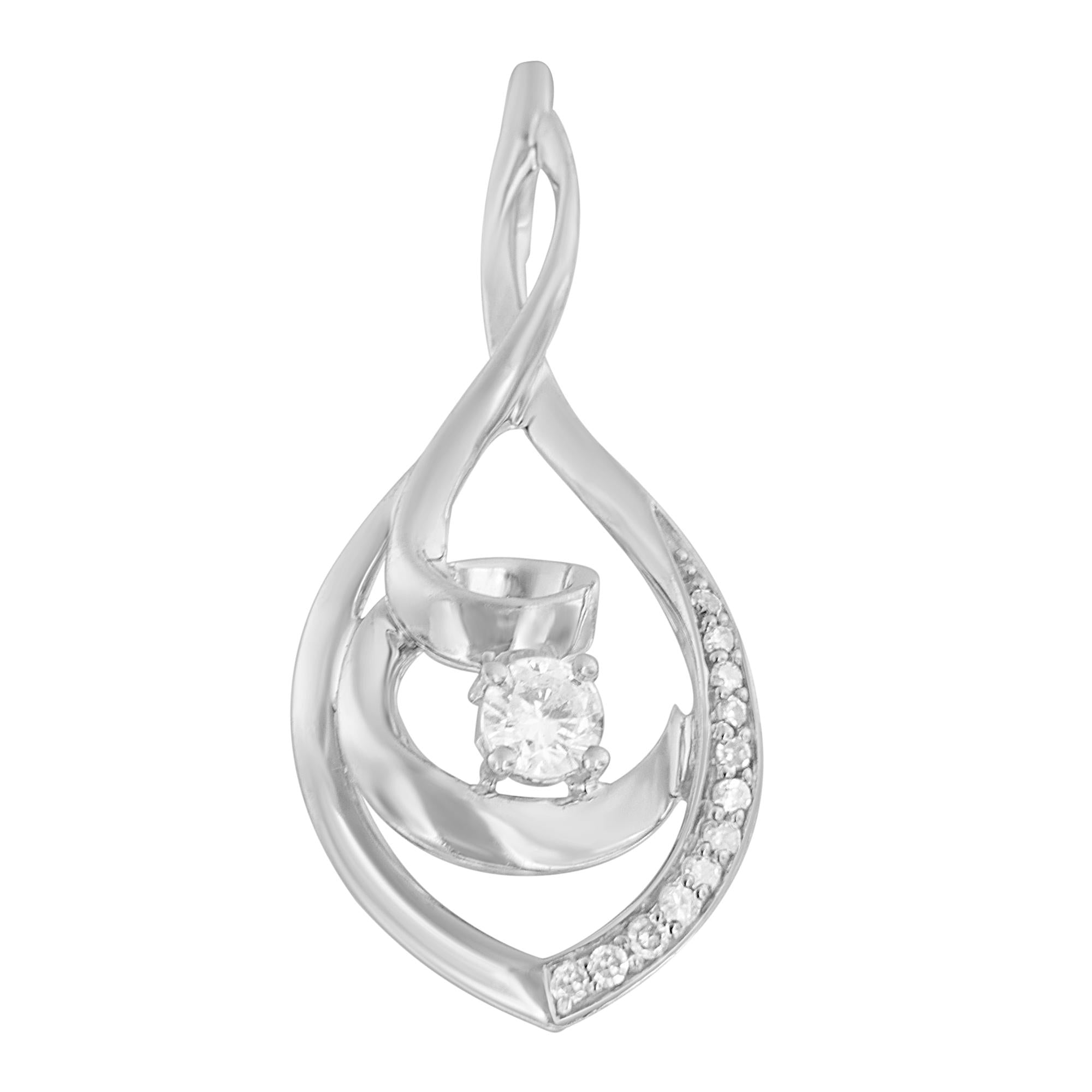 10K White Gold 1/4 Cttw Brilliant-Cut Round Diamond Spiral Link 18" Pendant Necklace (I-J Color, I2-I3 Clarity) - Friggin Jewelry