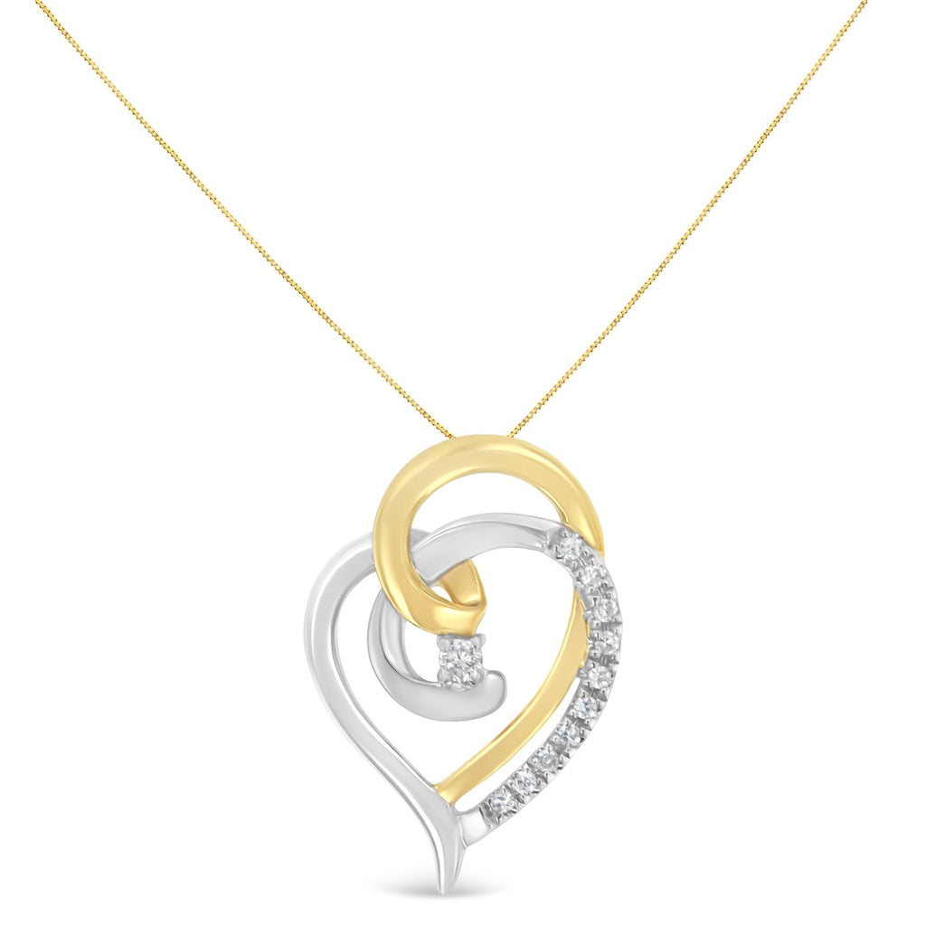 10K Yellow and White Gold Diamond Accent Open Double Heart Spiral Curl 18" Pendant Necklace (J-K Color, I2-I3 Clarity) - Friggin Jewelry