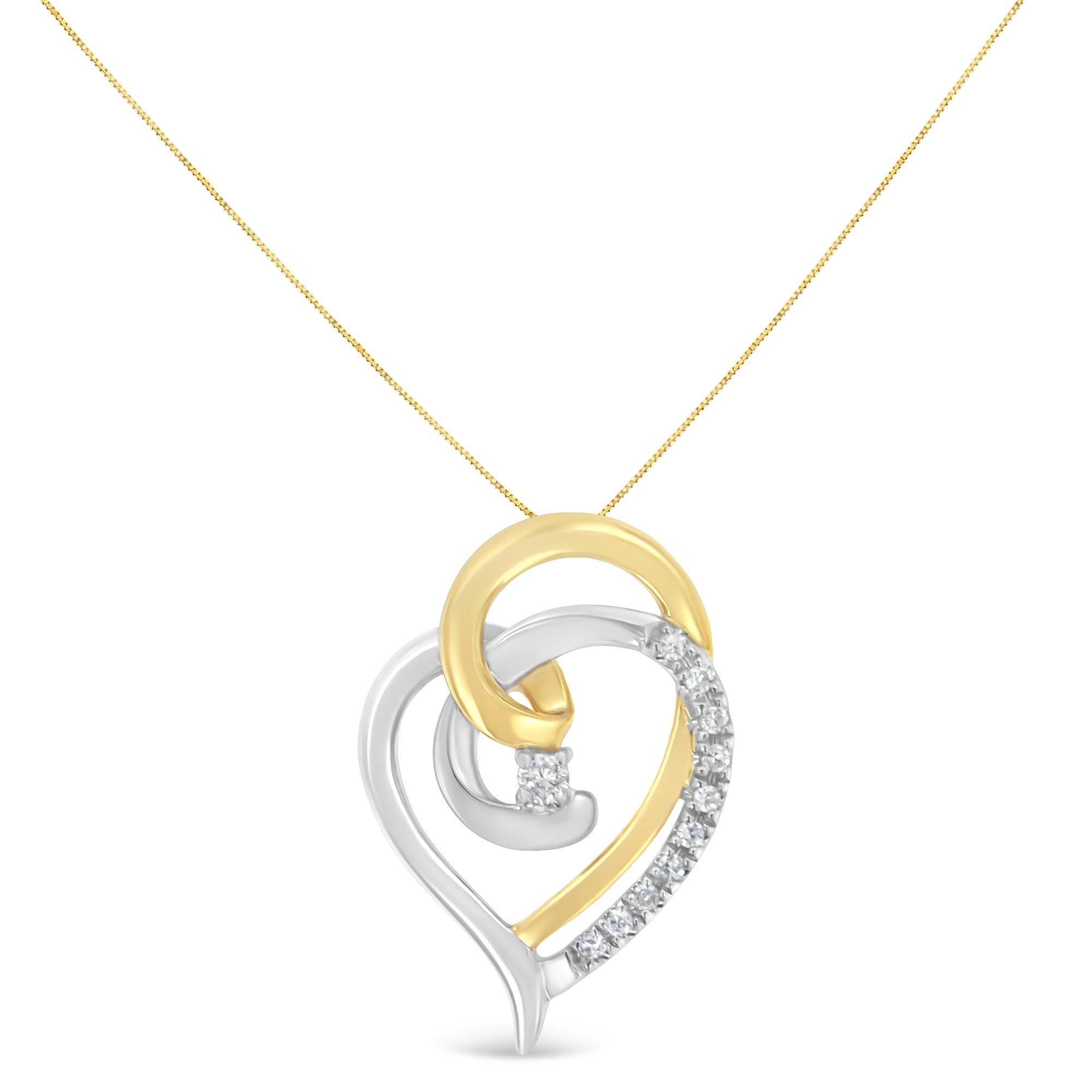 10K Yellow and White Gold Diamond Accent Open Double Heart Spiral Curl 18" Pendant Necklace (J-K Color, I2-I3 Clarity) - Friggin Jewelry