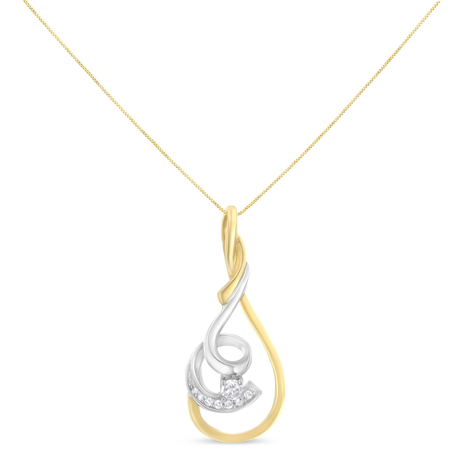 Collana con pendente a spirale stratificata da 18" con diamanti taglio brillante da 1/6 ct, in oro giallo e bianco bicolore Espira 10K (colore HI, purezza I2-I3) - Friggin Jewelry